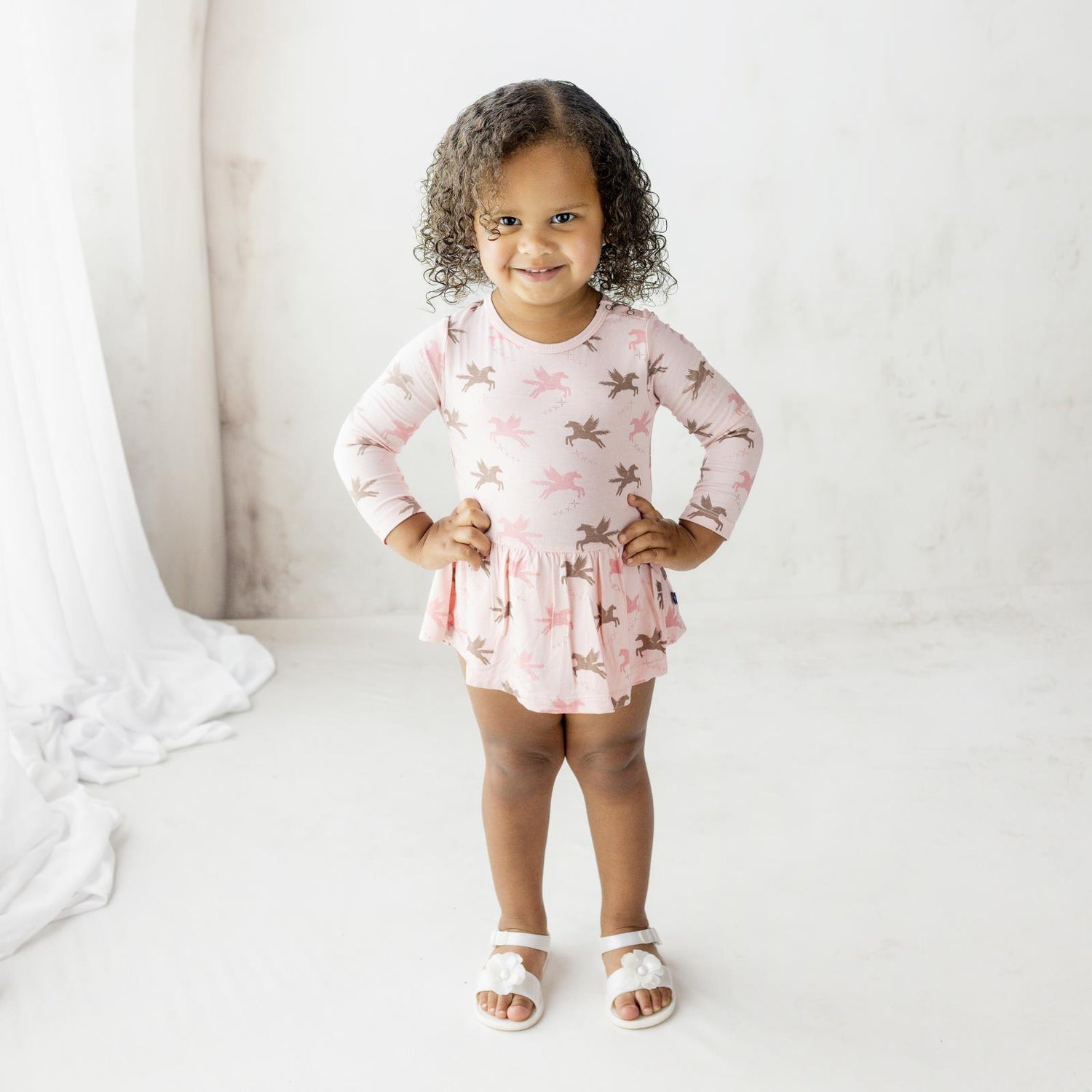 Print Long Sleeve Skirted One Piece in Baby Rose Pegasus (364337)