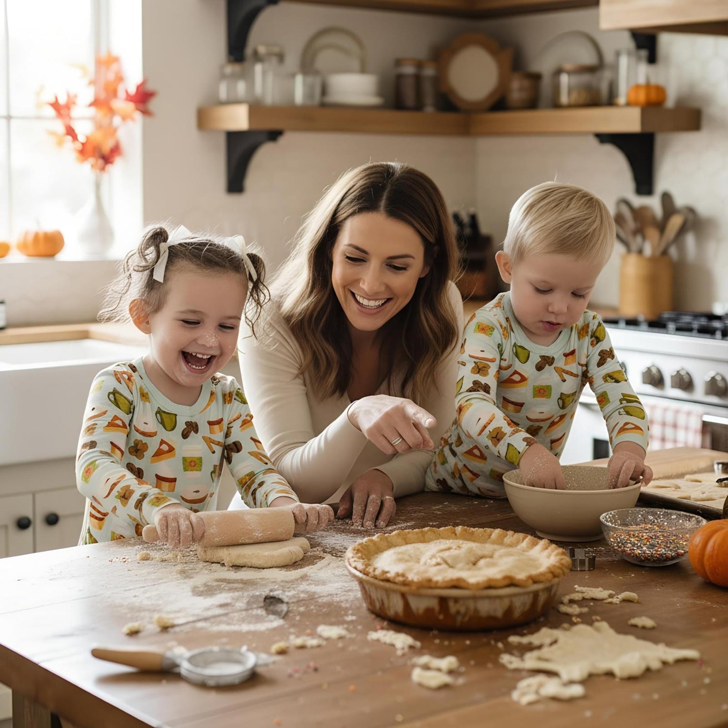 Print Long Sleeve Pajama Set in Aloe Pumpkin Spice (364331)