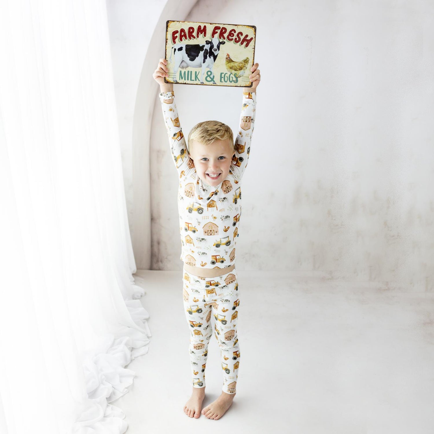 Print Long Sleeve Pajama Set in Natural Farm Life (364343)