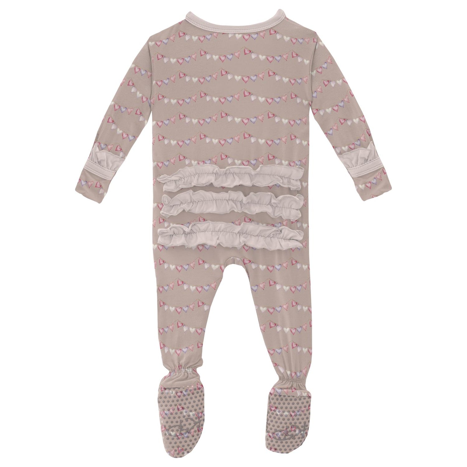 Print Layette Ruffle Footie with 2 Way Zipper in Baby Rose Heart Bunting (375174)
