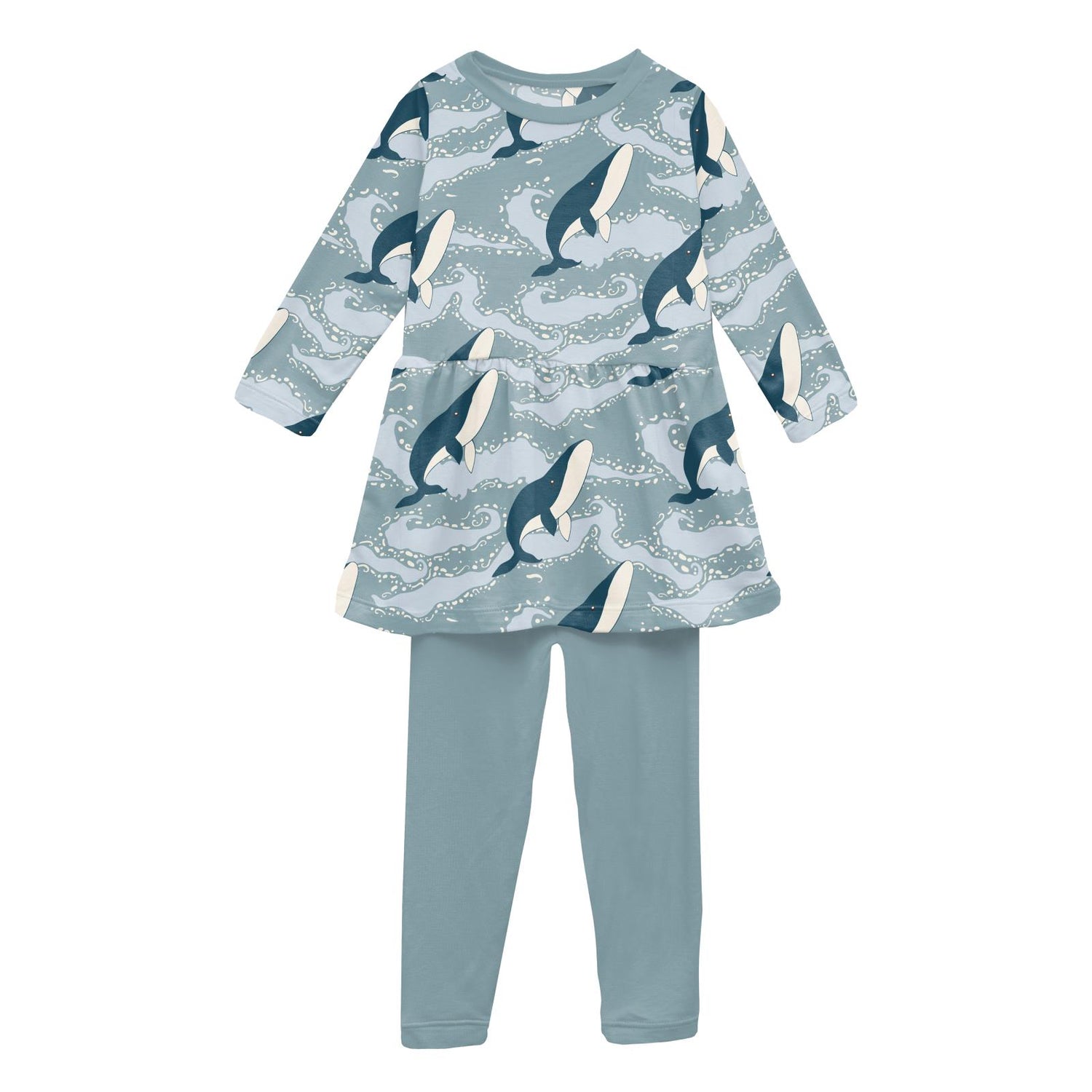 Print Long Sleeve Playtime Outfit Set in Stormy Sea Splashing Whales (308240)