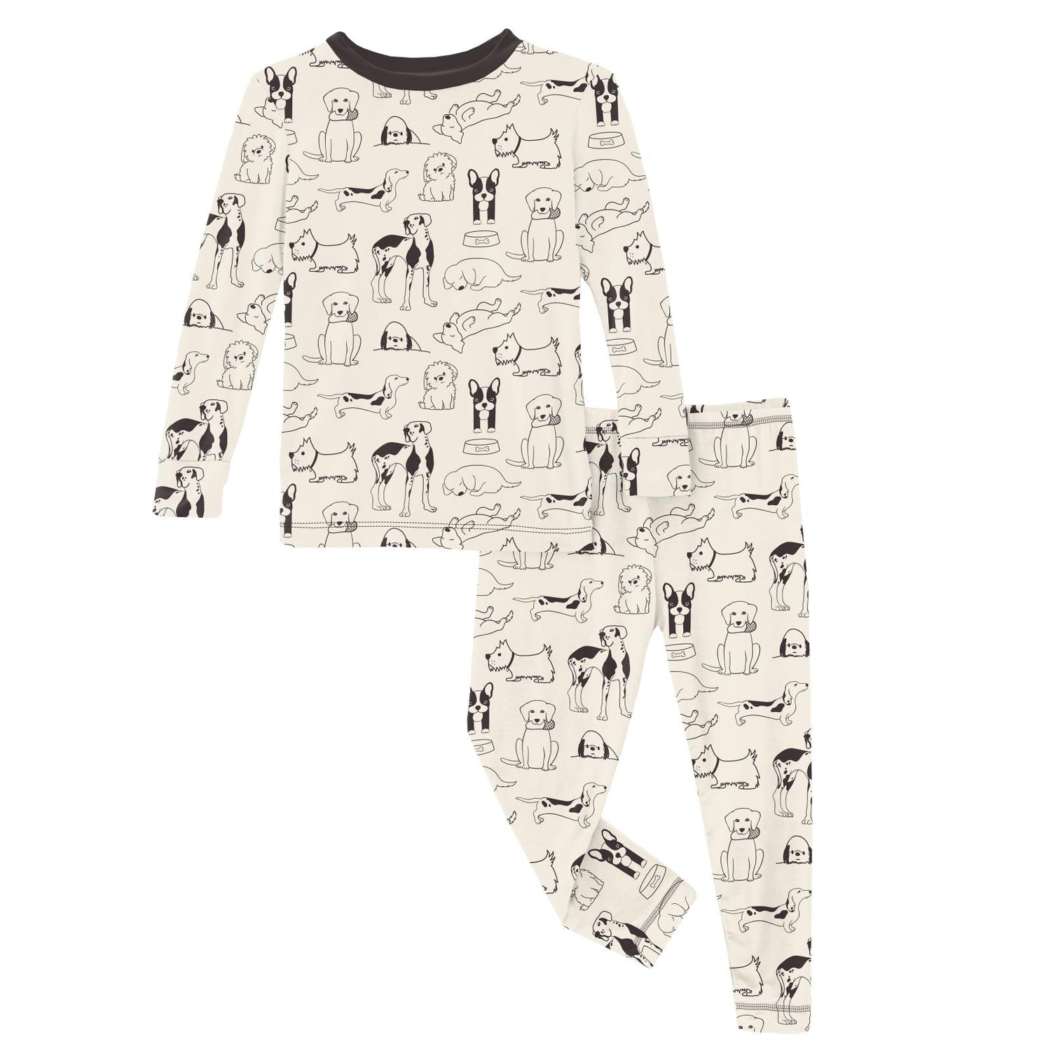 Print Long Sleeve Pajama Set in Natural Dogs (317755)