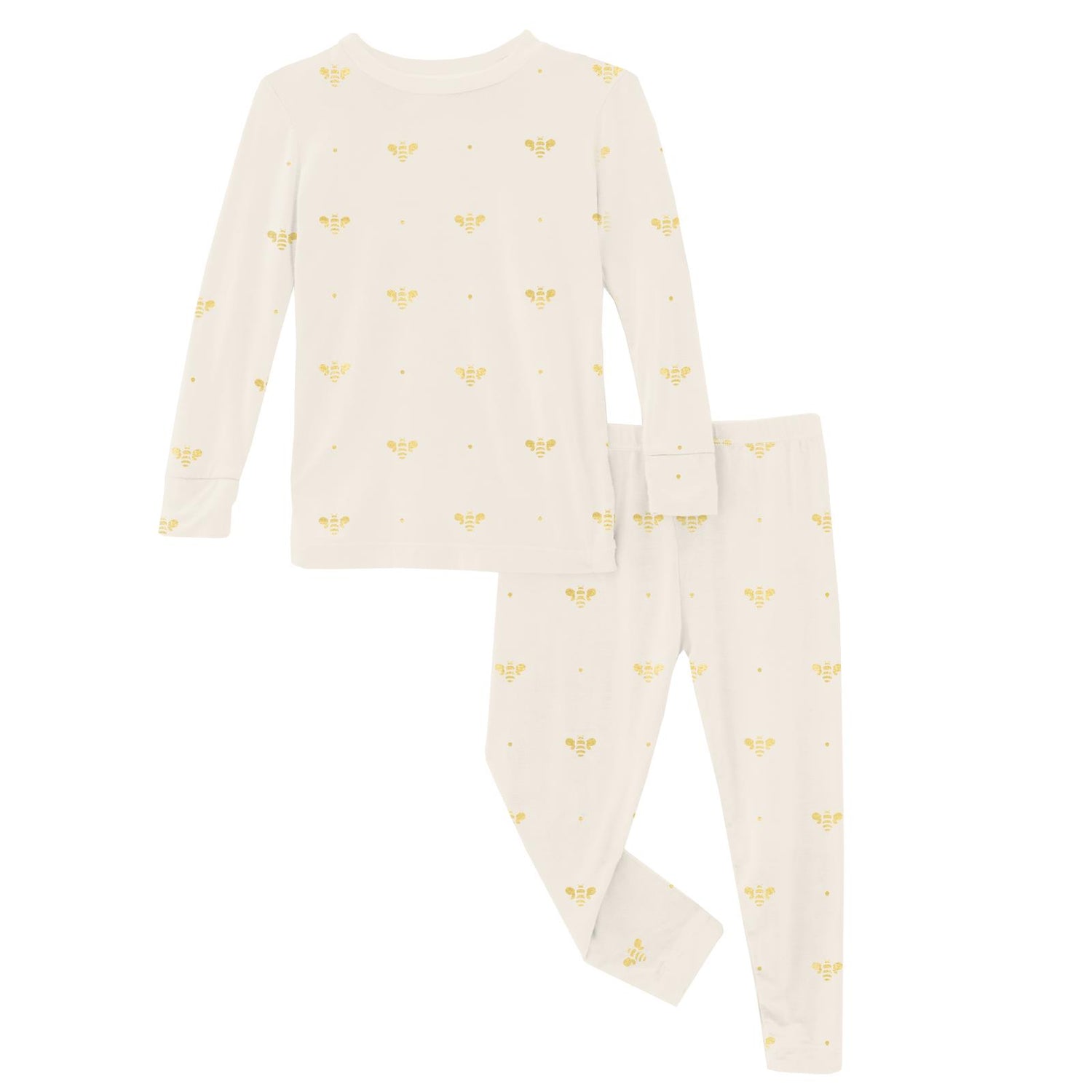 Print Long Sleeve Pajama Set in Gold Bees (317815)