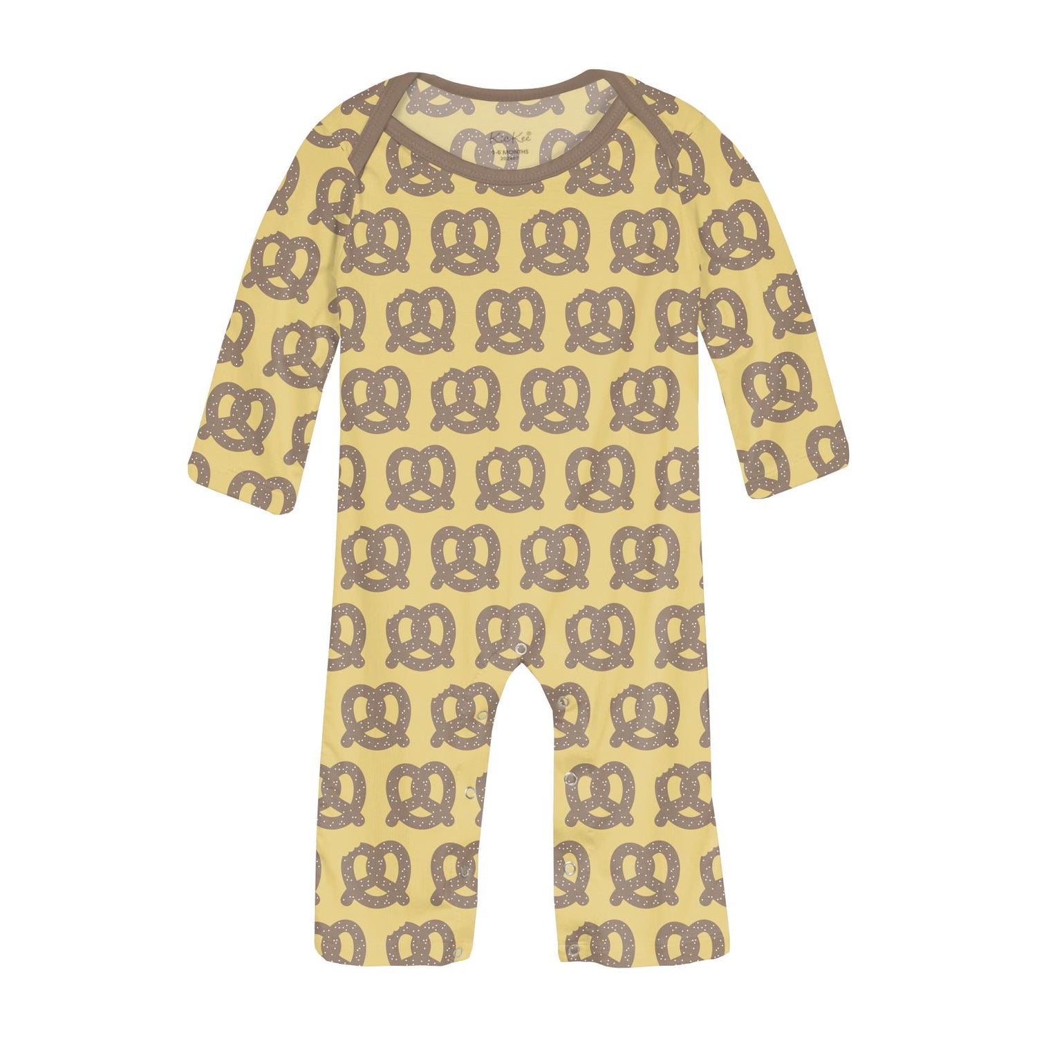 Print Long Sleeve Beau Romper in Flax Giant Pretzel (341846)