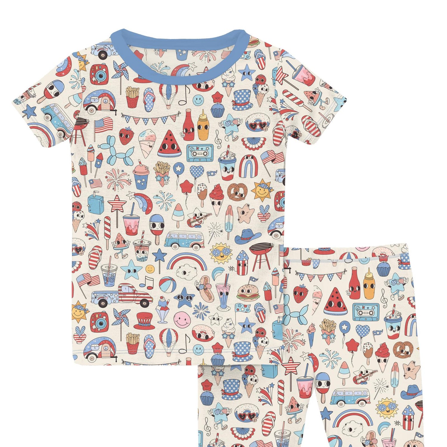Print Short Sleeve Pajama Set in Party USA (373096)