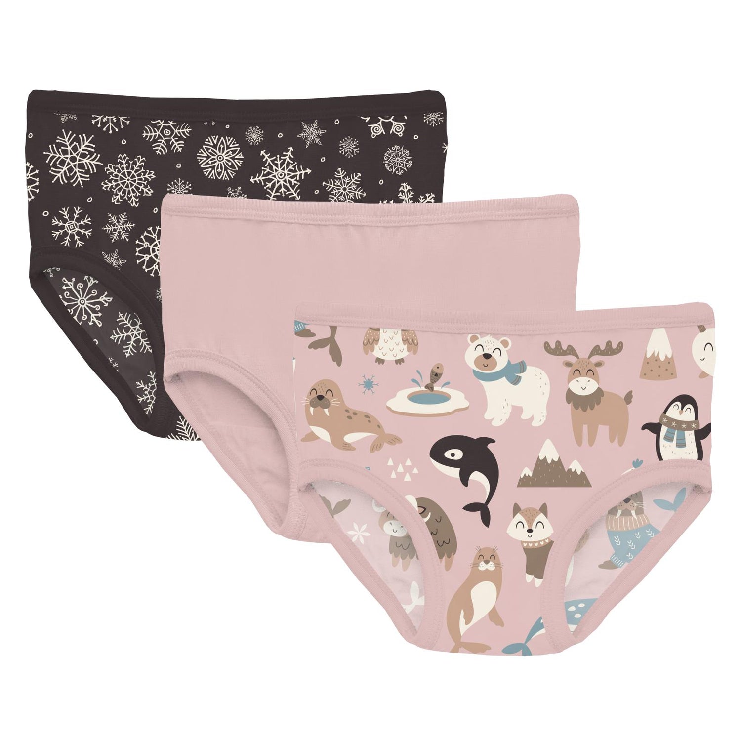 Print Girl's Underwear Set of 3 in Chalkboard Snowflakes, Baby Rose & Baby Rose Arctic Animals (342831)