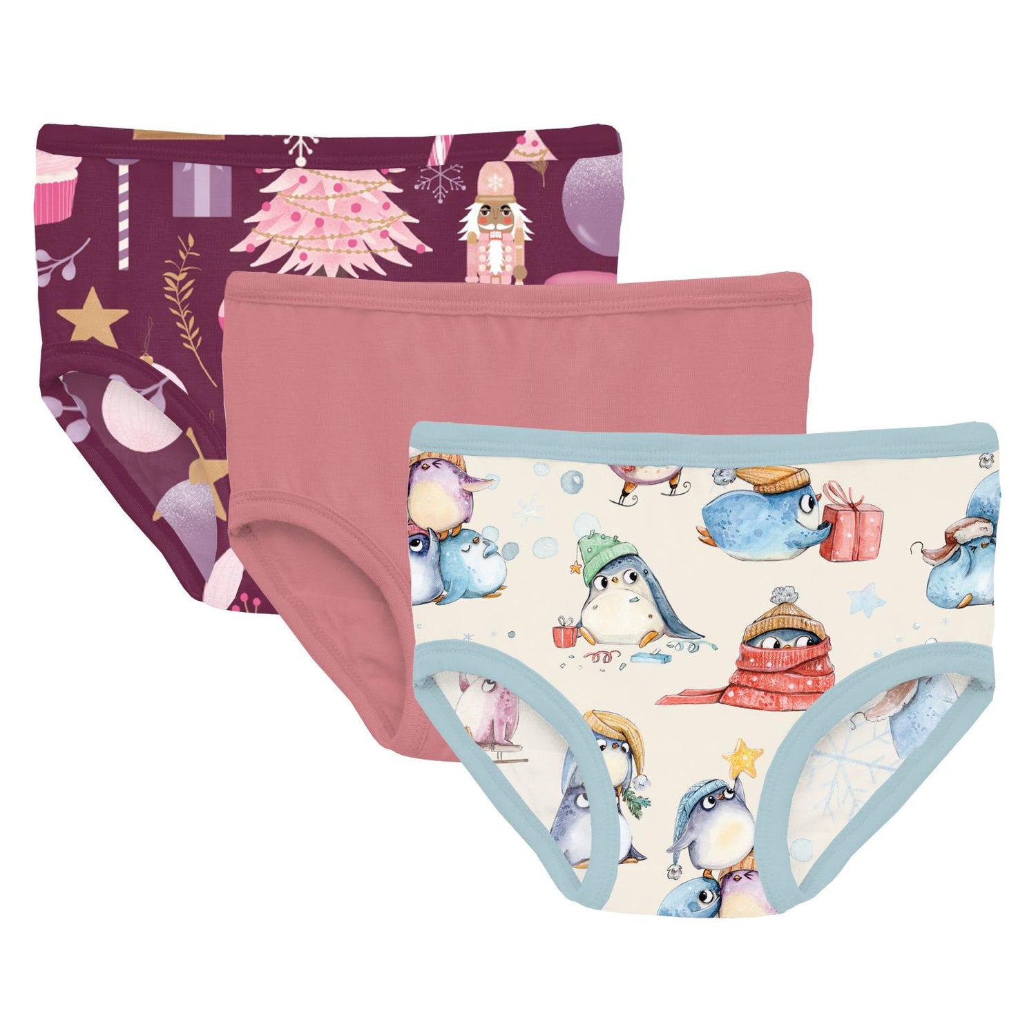 Print Girl's Underwear Set of 3 in Melody Sugar Plum, Desert Rose & Natural Silly Penguins (342899)