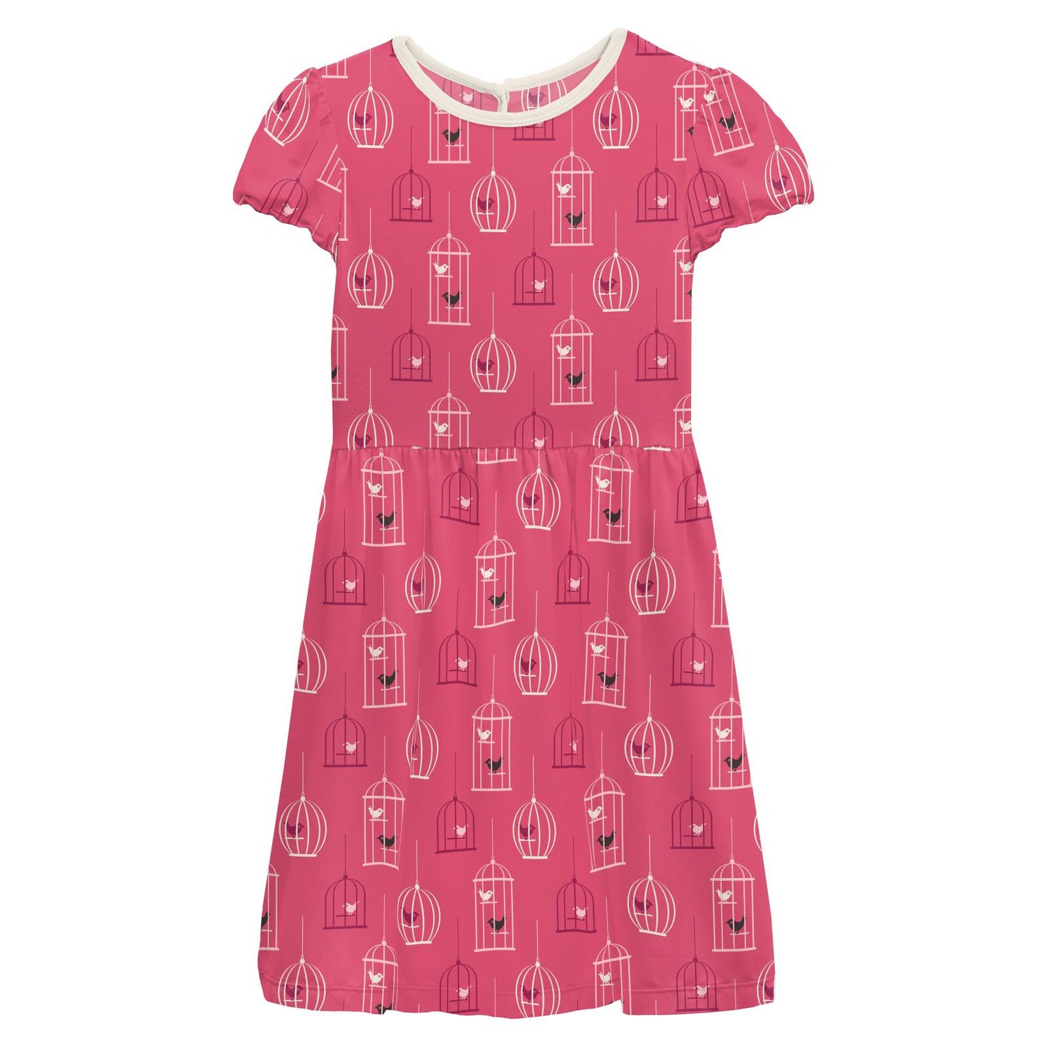 Print Flutter Sleeve Twirl Dress in Winter Rose Birdcage (259037)