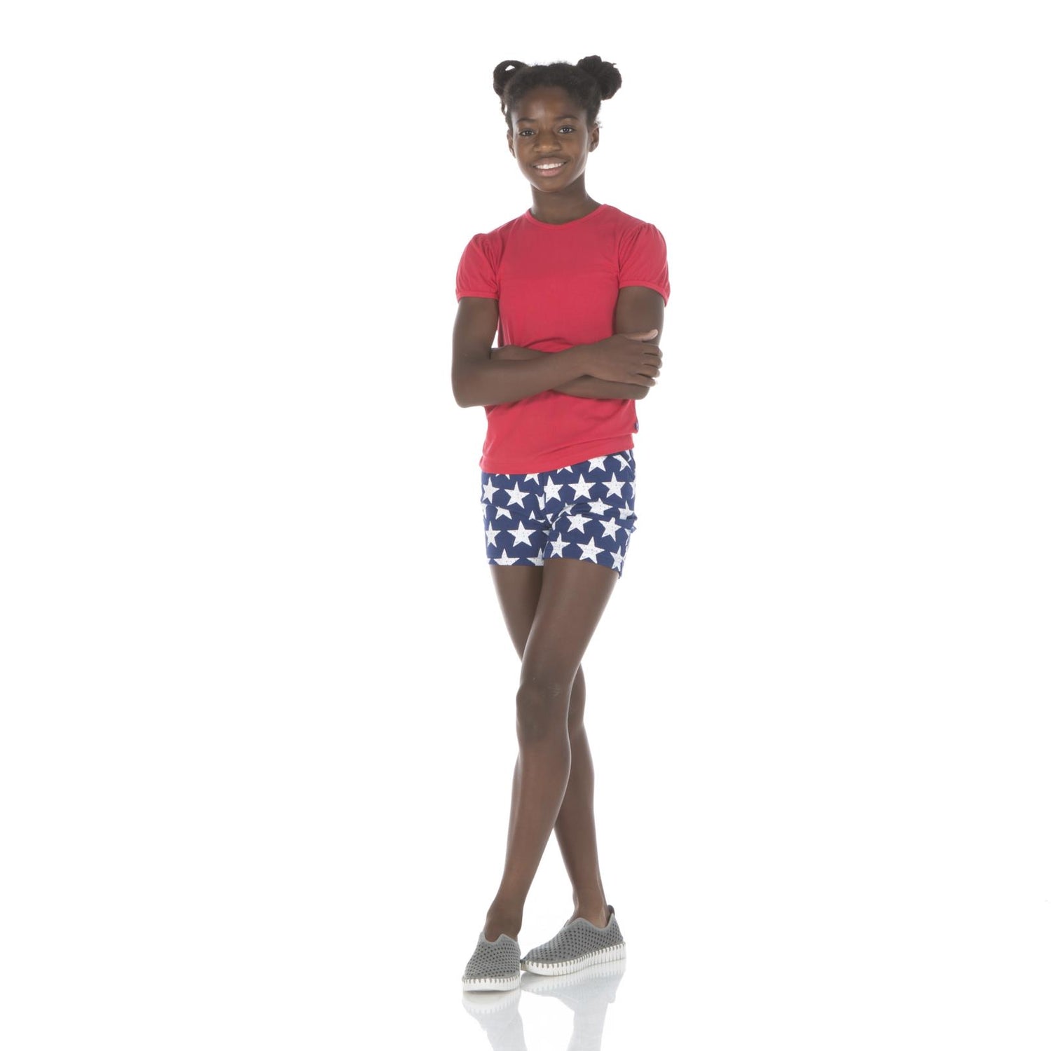 Print Fleece Shorts in Flag Blue Vintage Stars (185997)