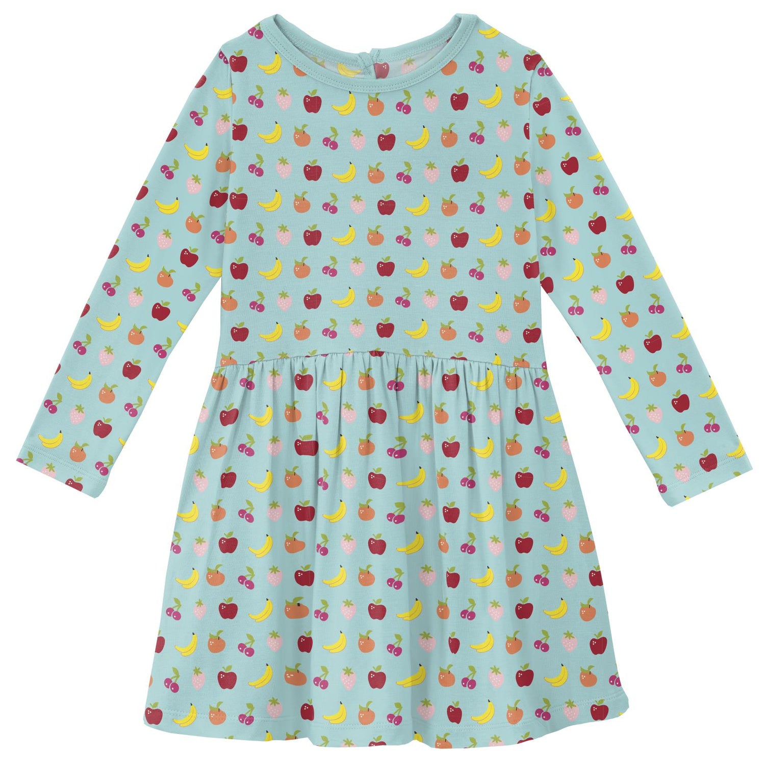 Print Long Sleeve Twirl Dress in Summer Sky Mini Fruit (249110)