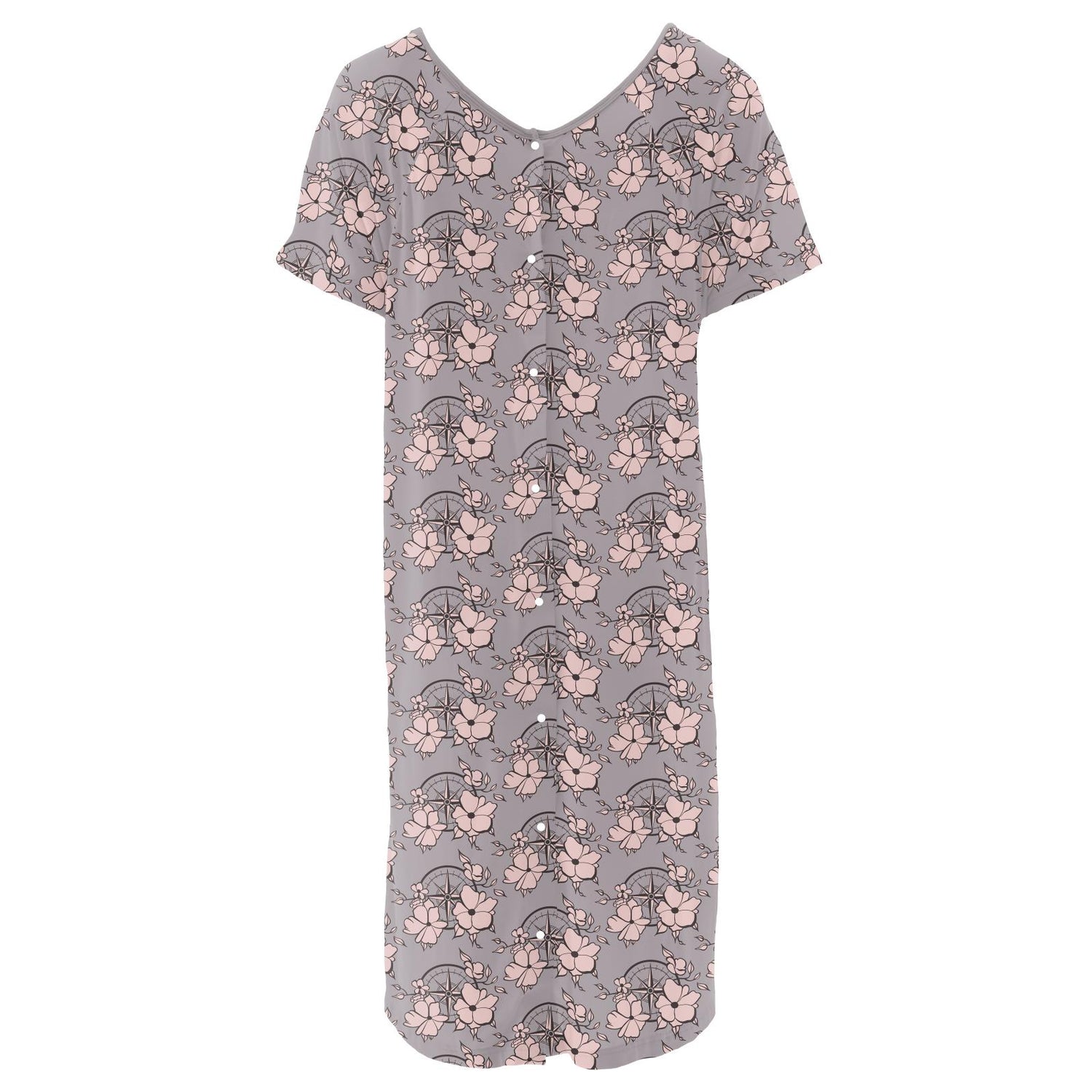 Women's Print Hospital Gown in Feather Nautical Floral