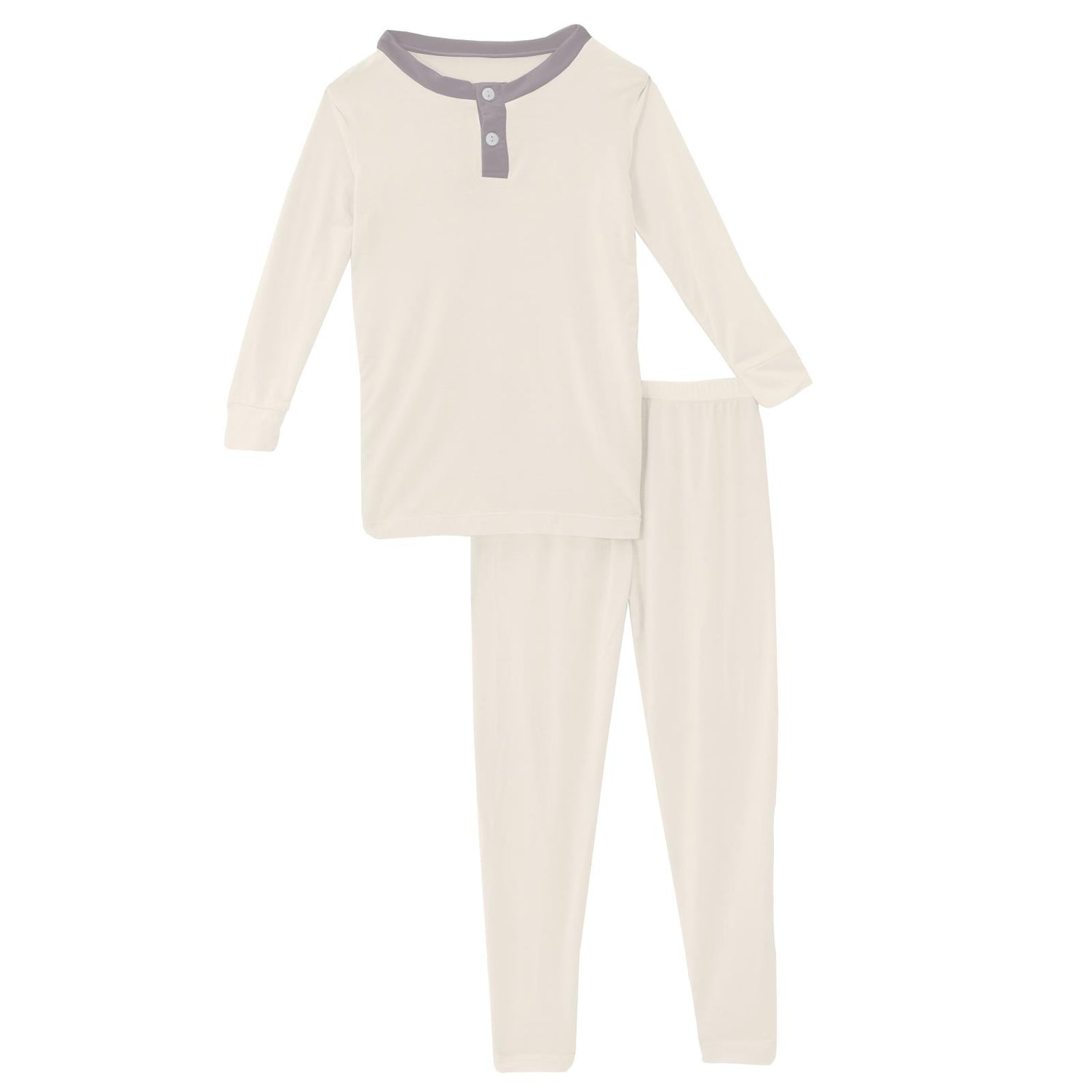 Long Sleeve Henley Pajama Set in Natural with Feather