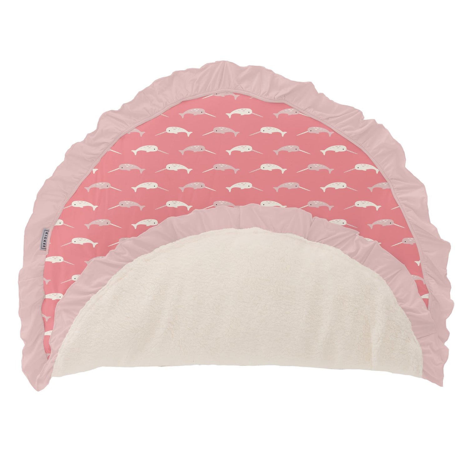 Print Sherpa-Lined Ruffle Fluffle Playmat in Strawberry Narwhal