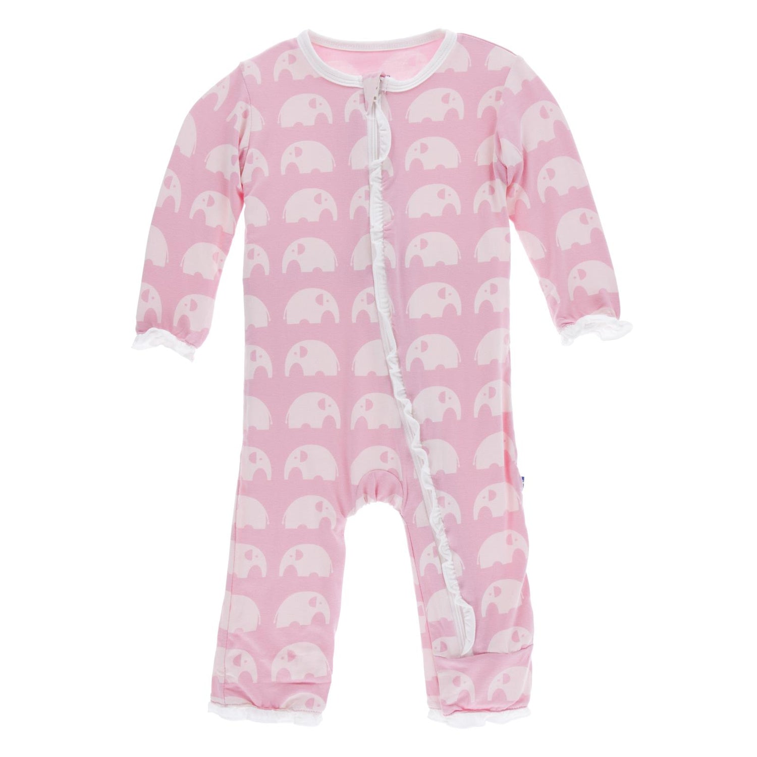 Print Classic Ruffle Coverall with Zipper in Lotus Elephant