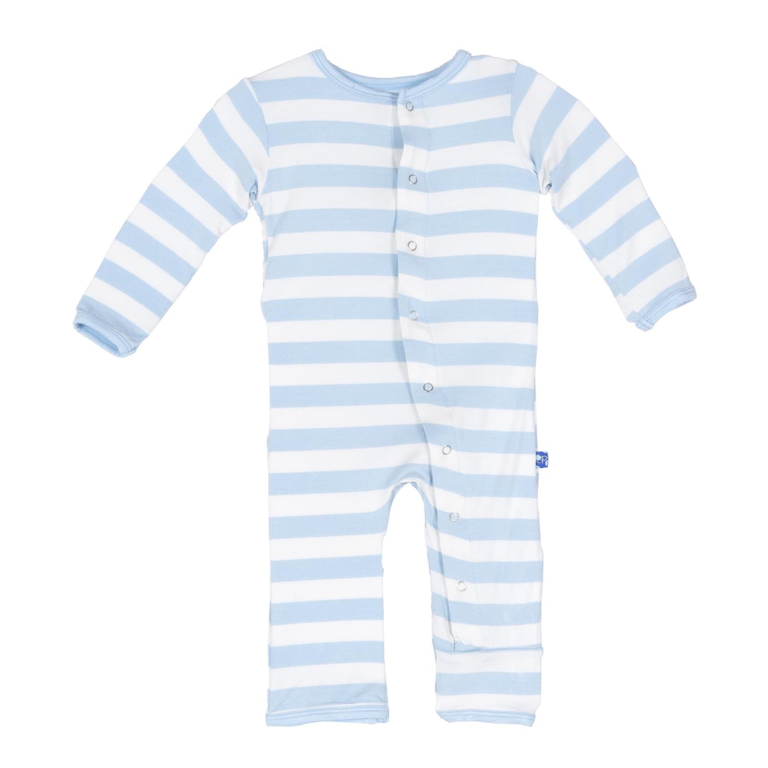 Print Coverall with Snaps in Pond Stripe