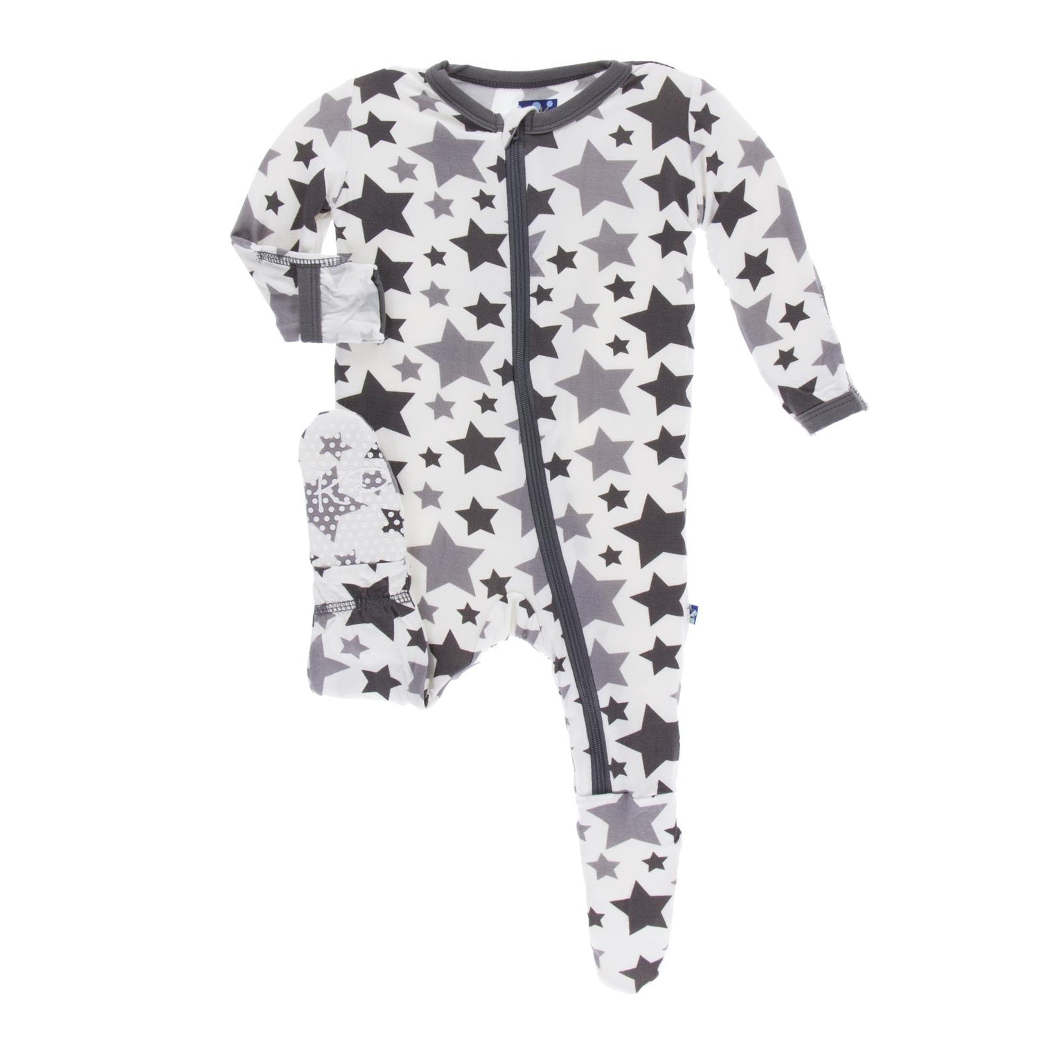 Print Footie with Zipper in Feather/Rain Stars