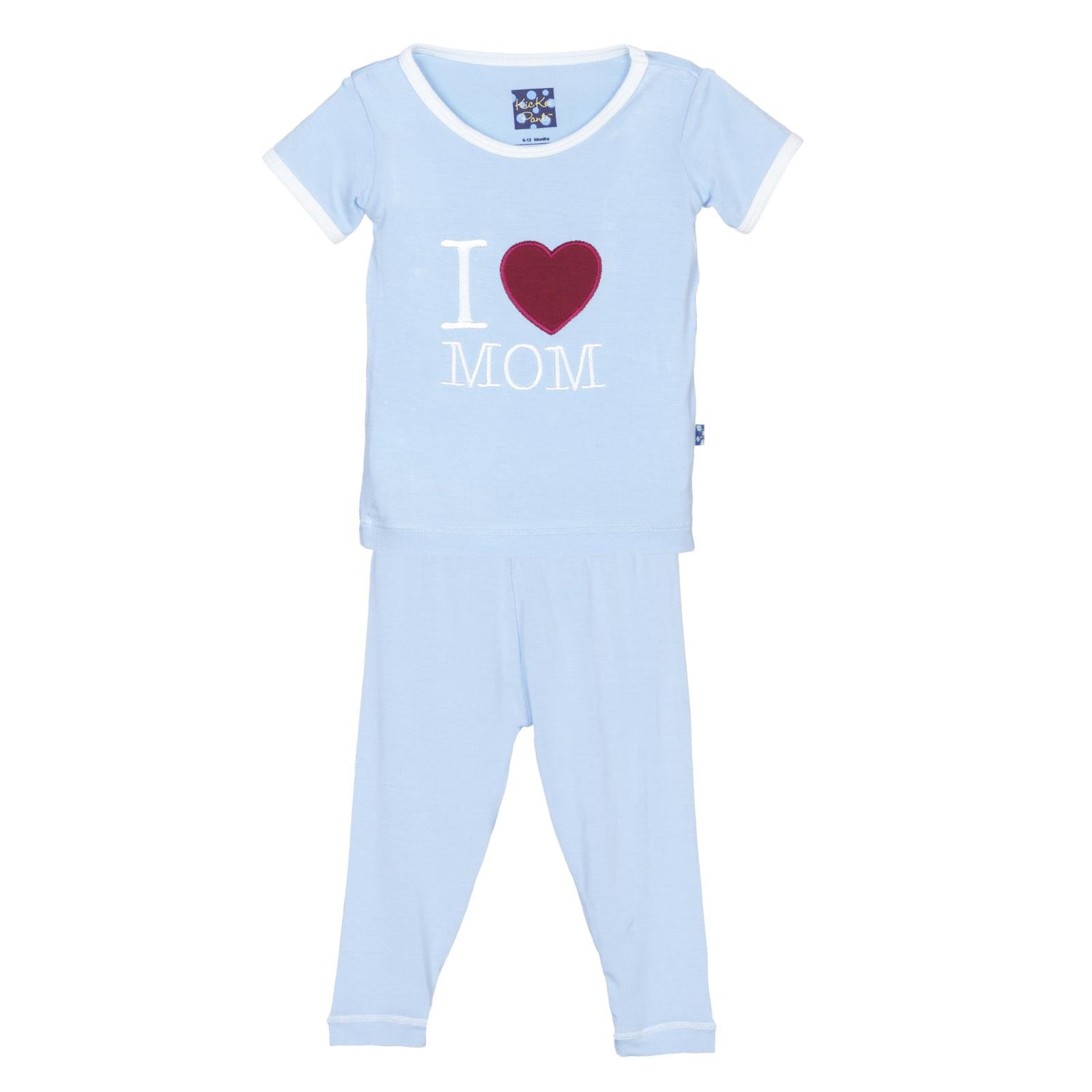 Short Sleeve Applique Pajama Set in Pond I Love Mom