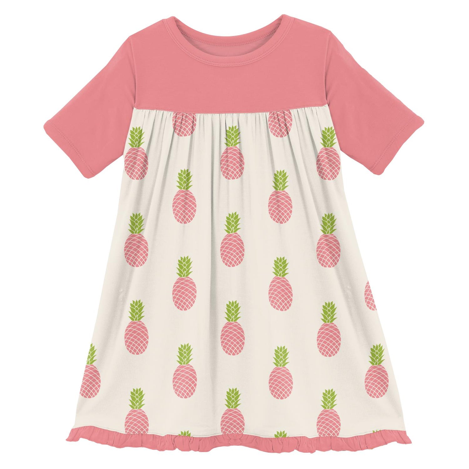 Print Classic Short Sleeve Swing Dress in Strawberry Pineapples