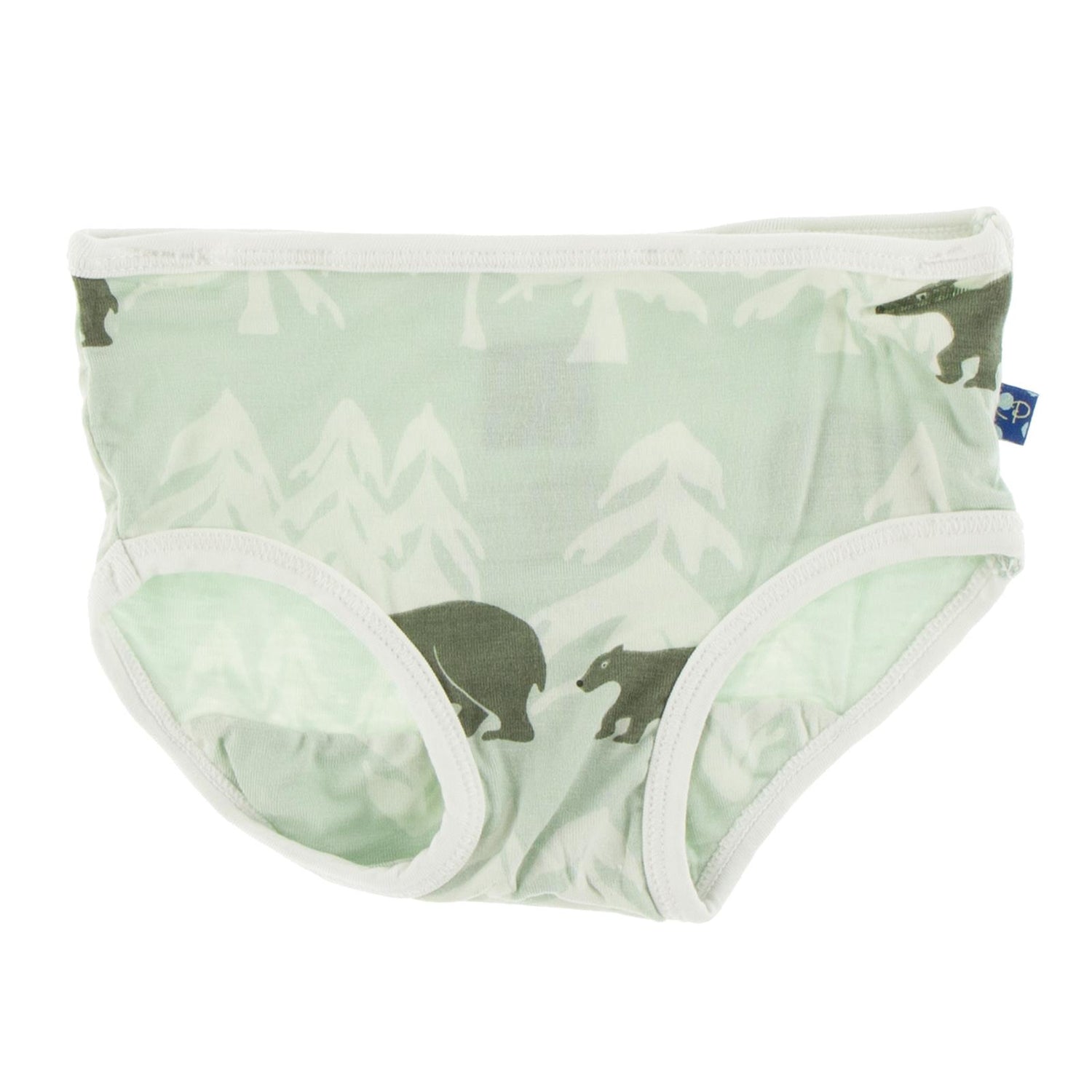 Print Underwear in Aloe Bears and Treeline with Natural Trim