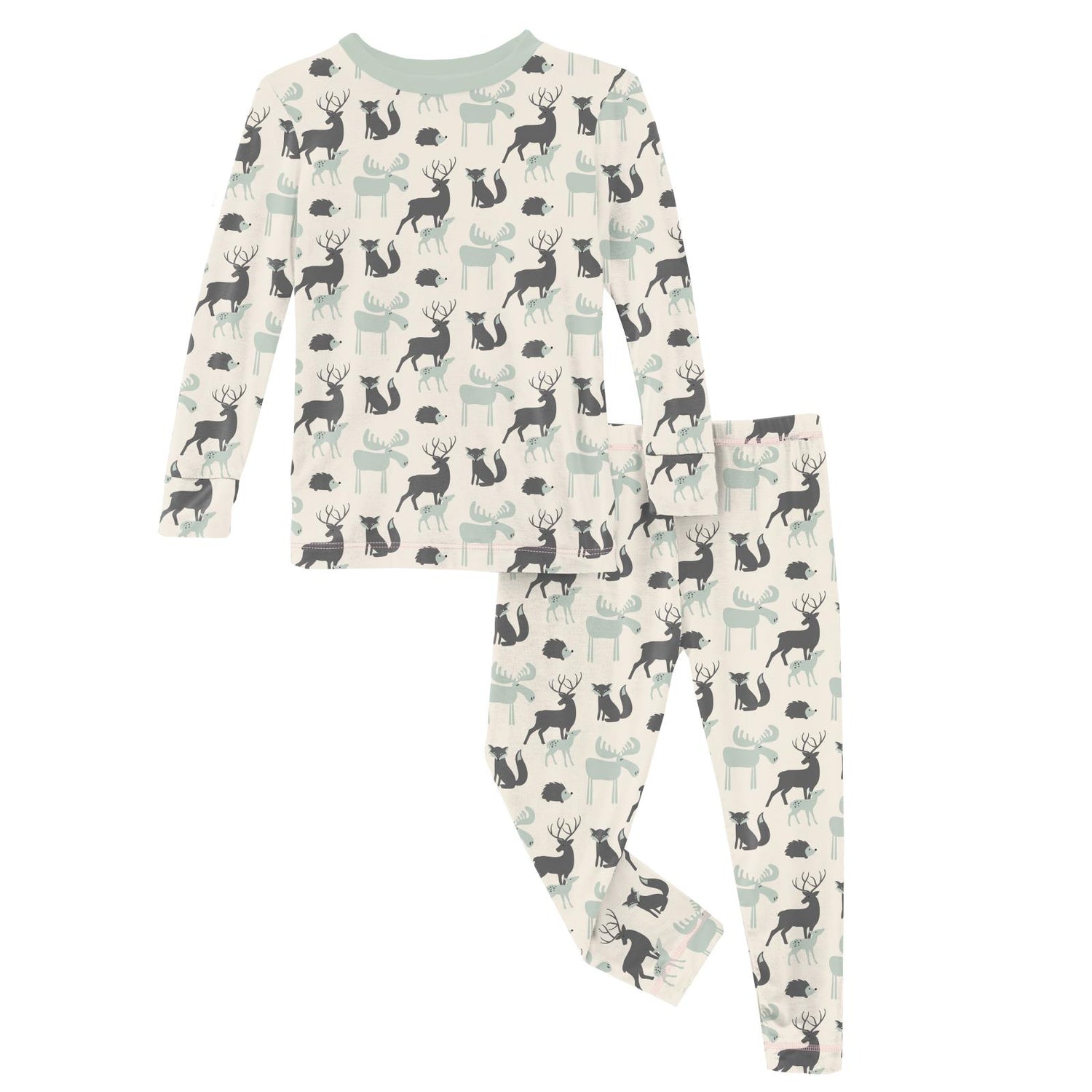 Print Long Sleeve Pajama Set in Natural Forest Animals