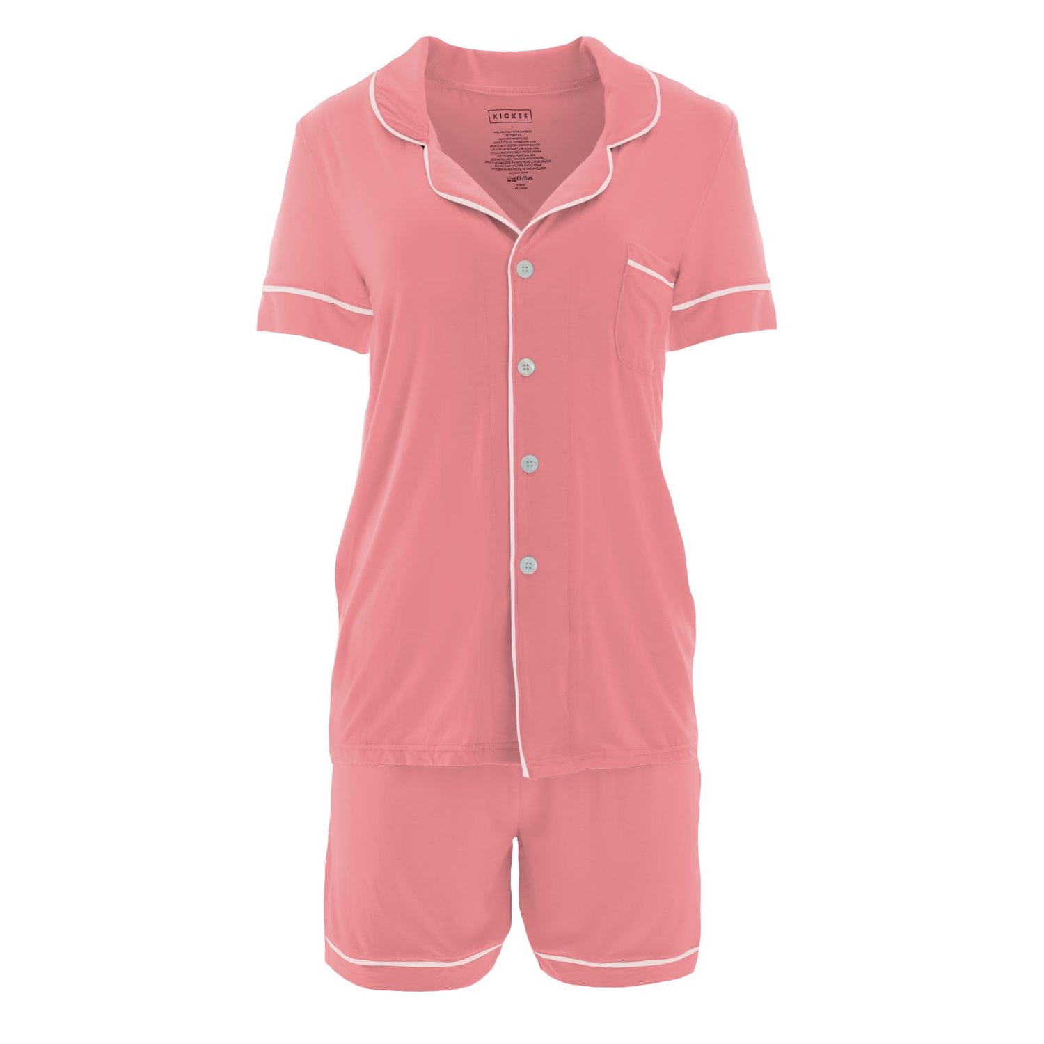 Women's Short Sleeve Collared Pajama Set with Shorts in Strawberry with Macaroon