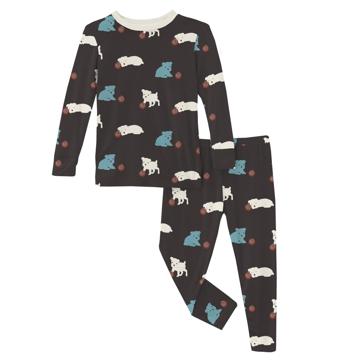 Print Long Sleeve Pajama Set in Midnight Puppy