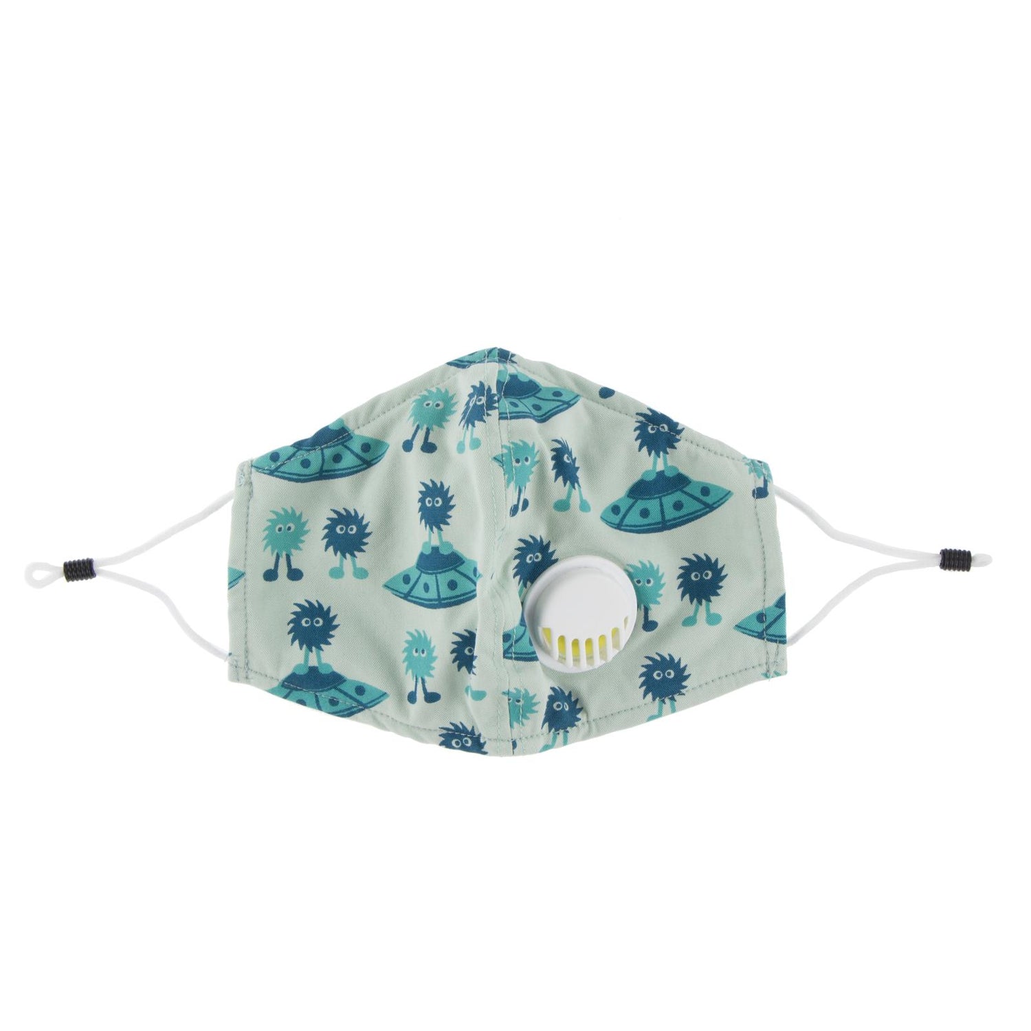 Print Waterproof Mask with Covered Vent and Filter for Kids in Aloe Aliens with Flying Saucers