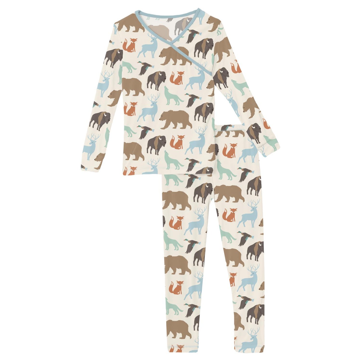Print Long Sleeve Kimono Pajama Set in National Wildlife Federation