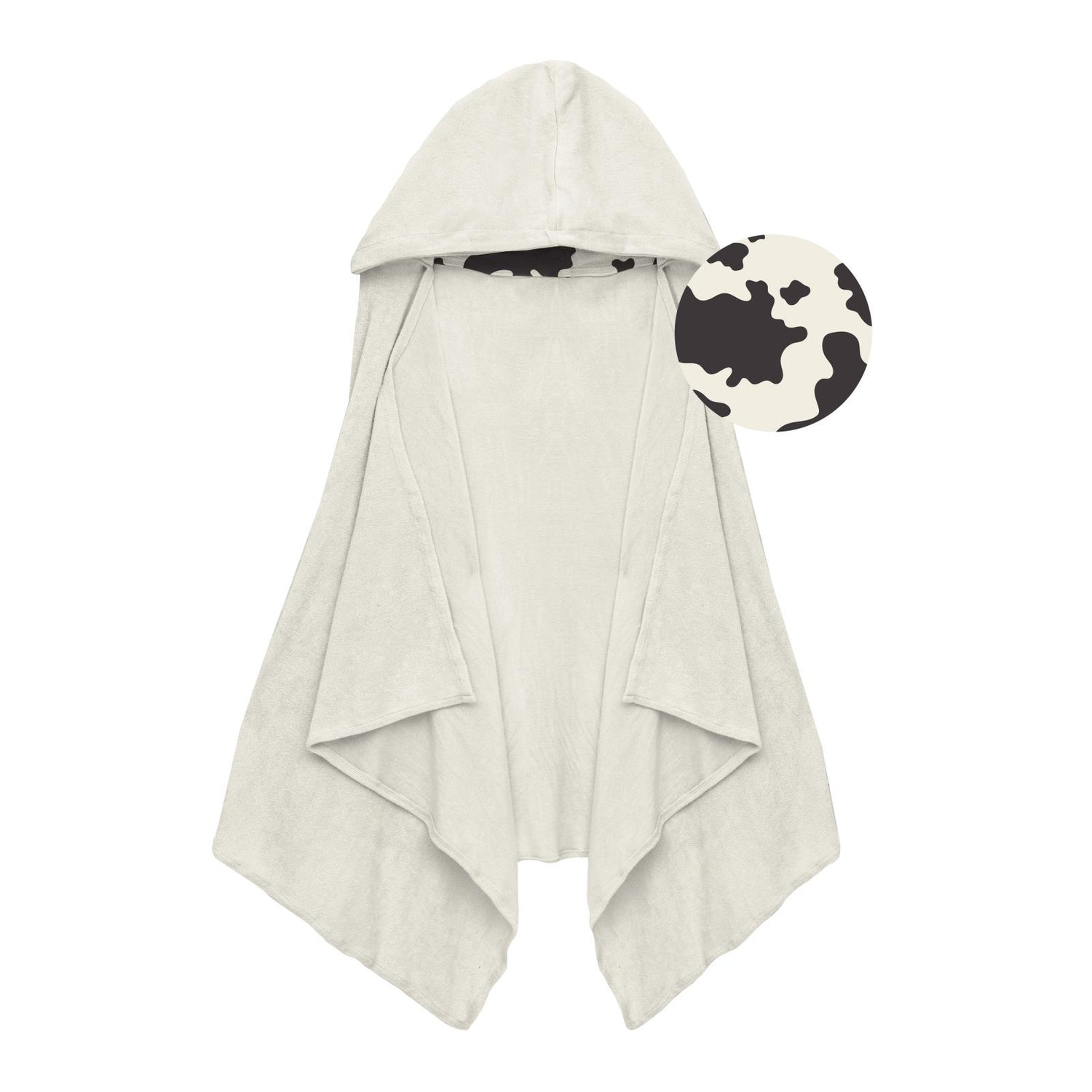 Terry Hooded Towel with Lined Hood in Natural with Cow Print