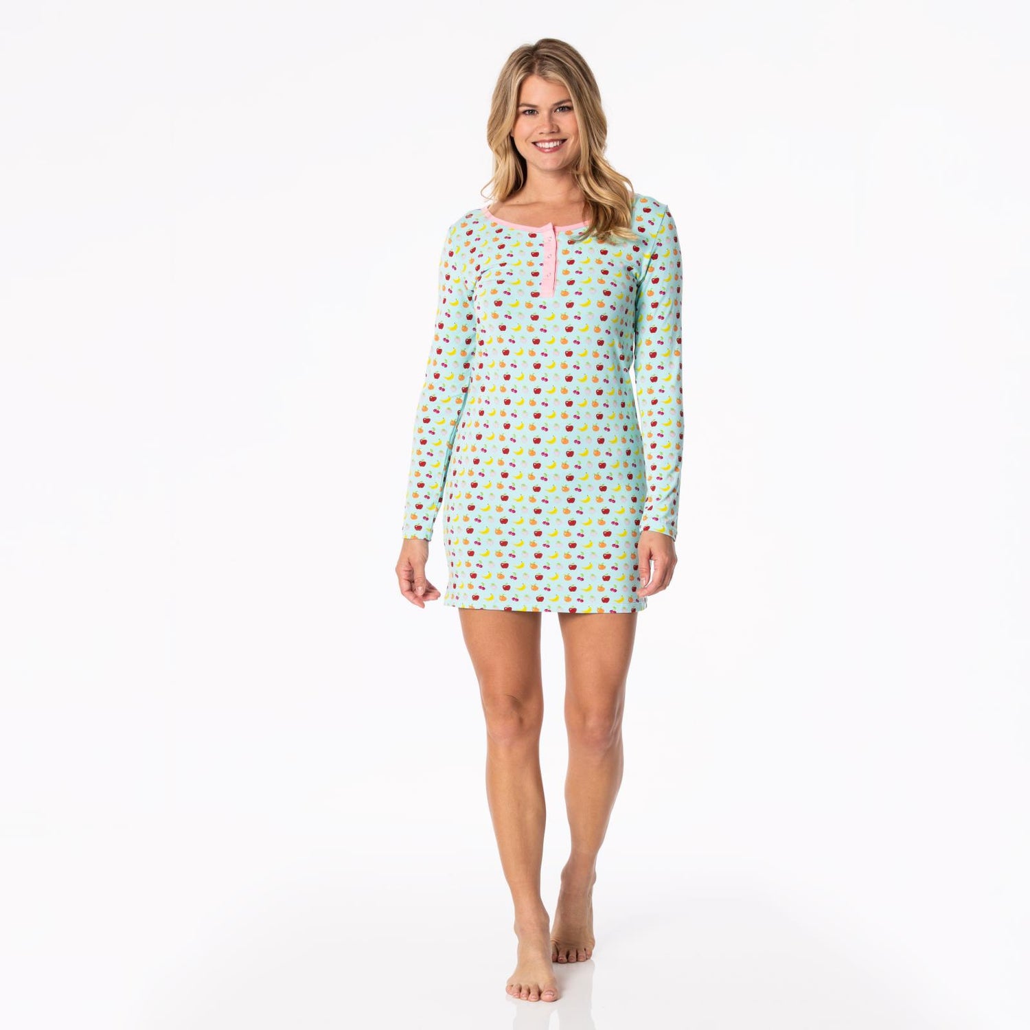 Women's Print Long Sleeve Nightshirt in Summer Sky Mini Fruit