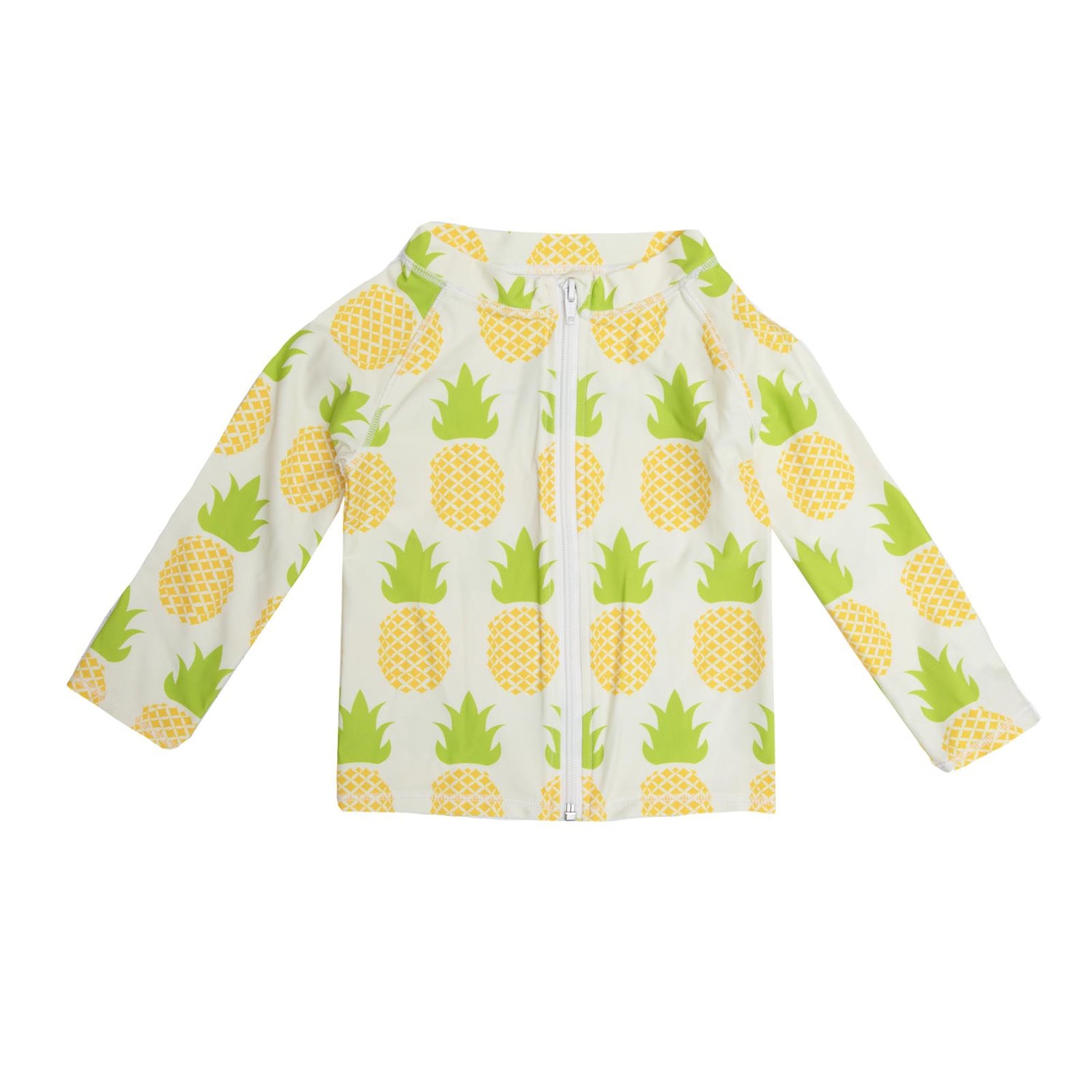 Print Long Sleeve Zip-Front Swim and Sun Cover Up in Natural Pineapple
