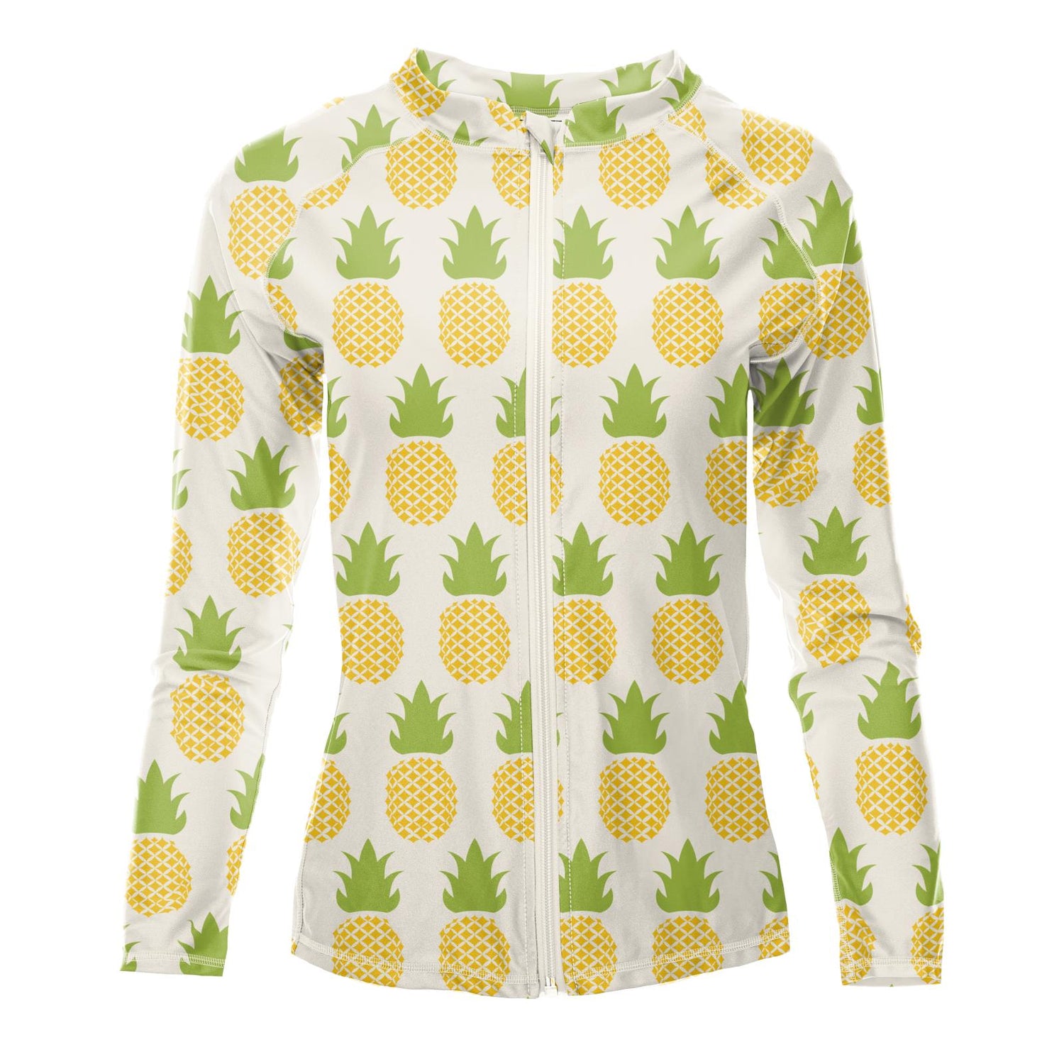 Women's Print Long Sleeve Swim and Sun Cover Up in Natural Pineapple