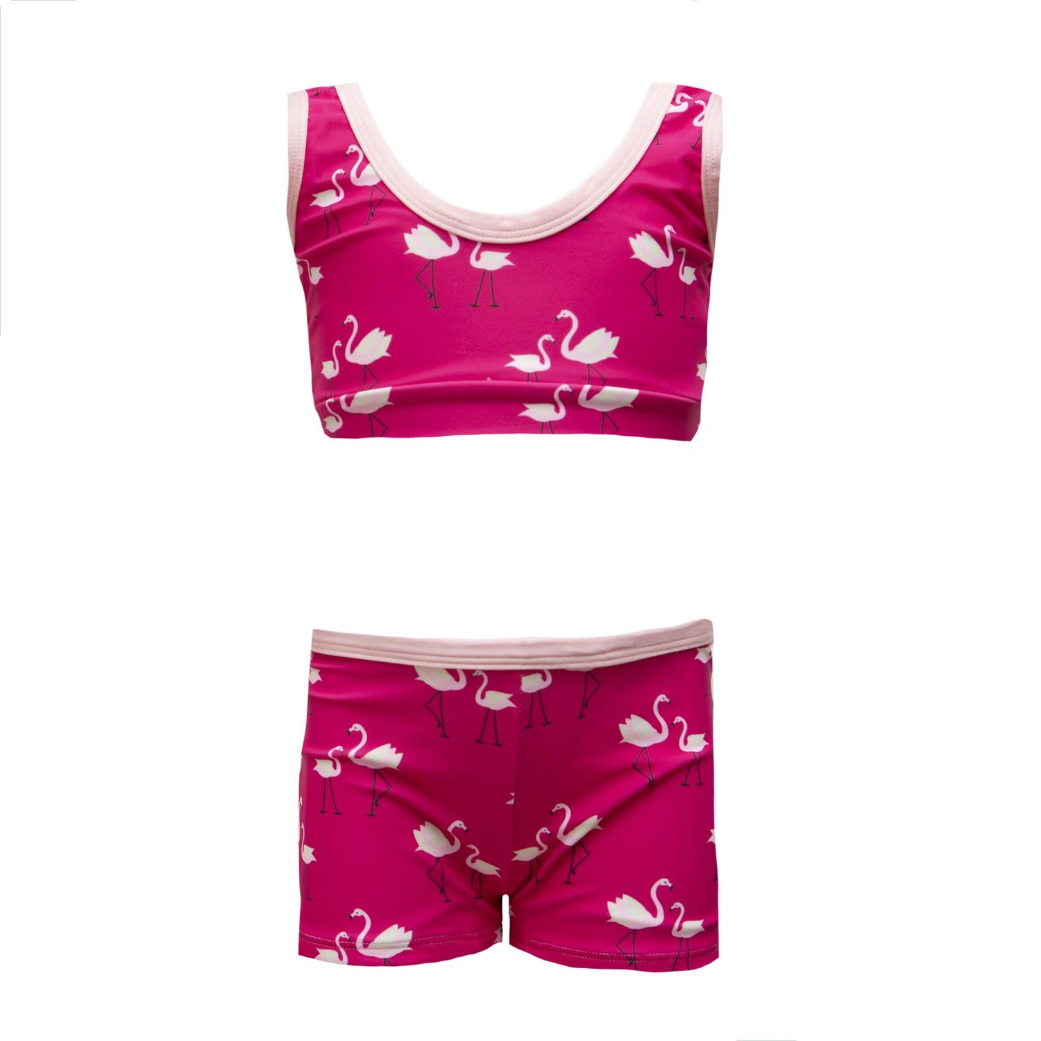 Print 2-Piece Sport Bathing Suit in Calypso Flamingos
