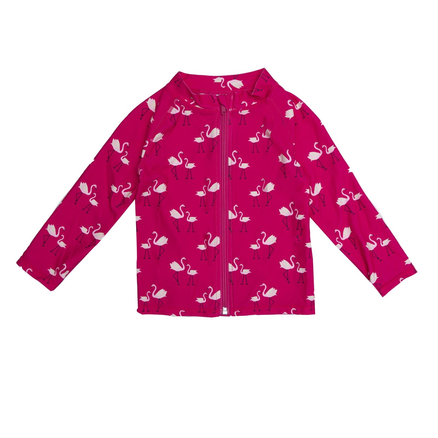 Print Long Sleeve Zip-Front Swim and Sun Cover Up in Calypso Flamingos