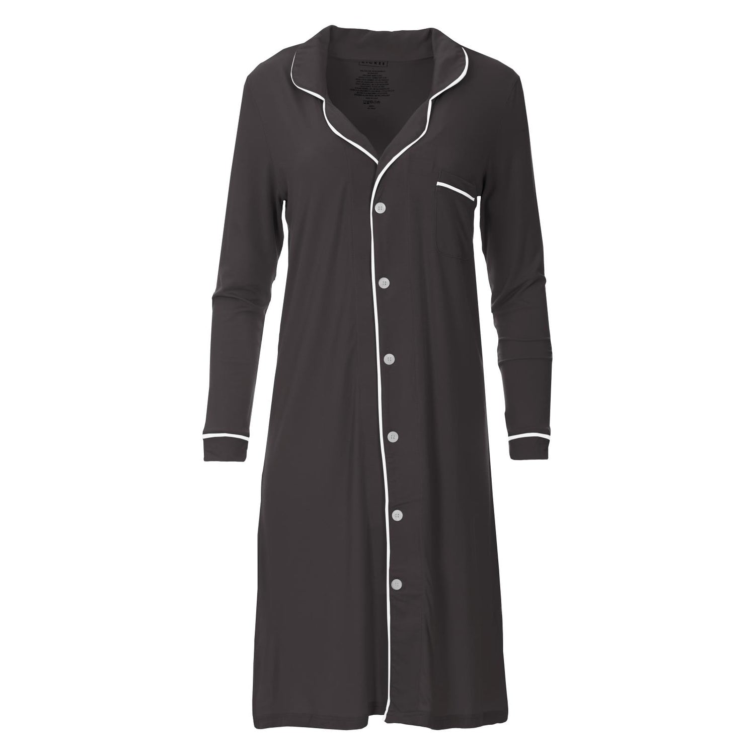 Women's Long Sleeve Button-Down Nightshirt in Natural with Midnight