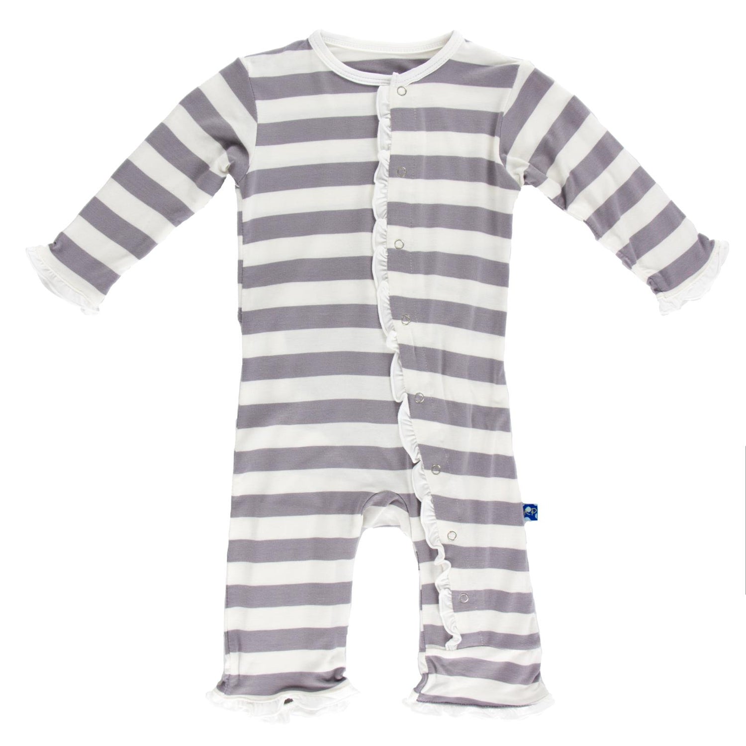 Print Classic Ruffle Coverall with Snaps in Feather Contrast Stripe