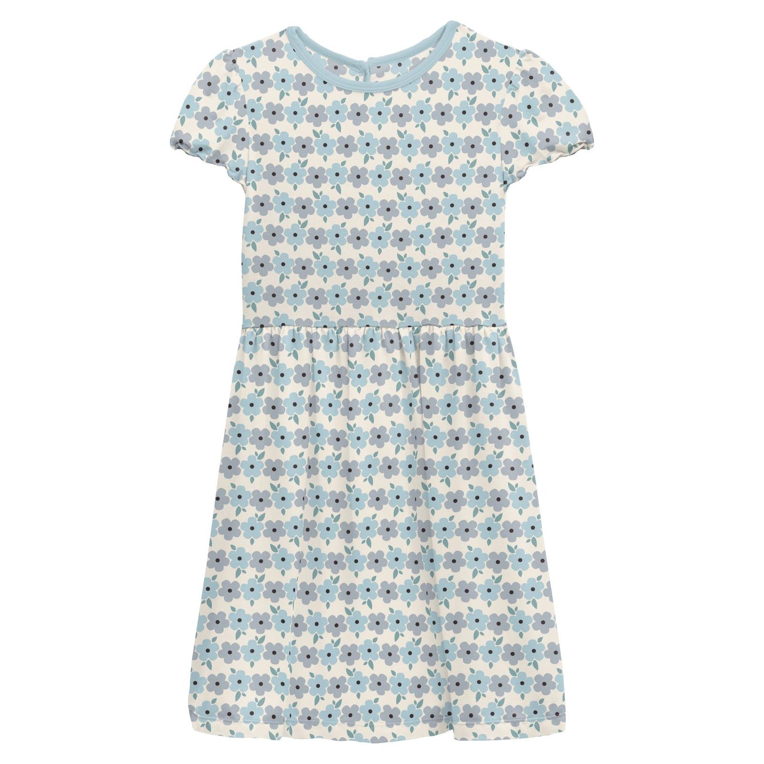 Print Flutter Sleeve Twirl Dress in Natural Hydrangea