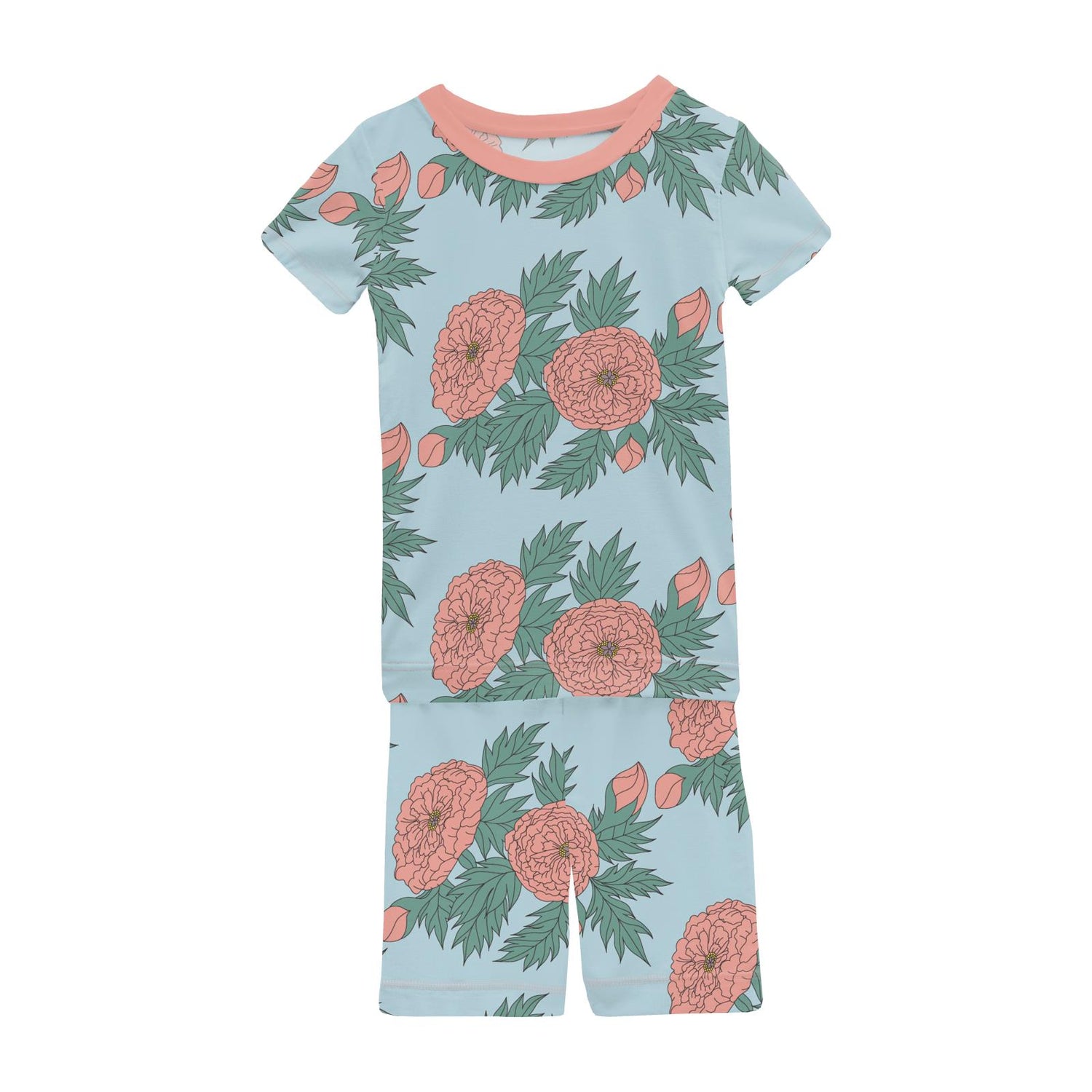 Print Short Sleeve Pajama Set with Shorts in Spring Sky Floral