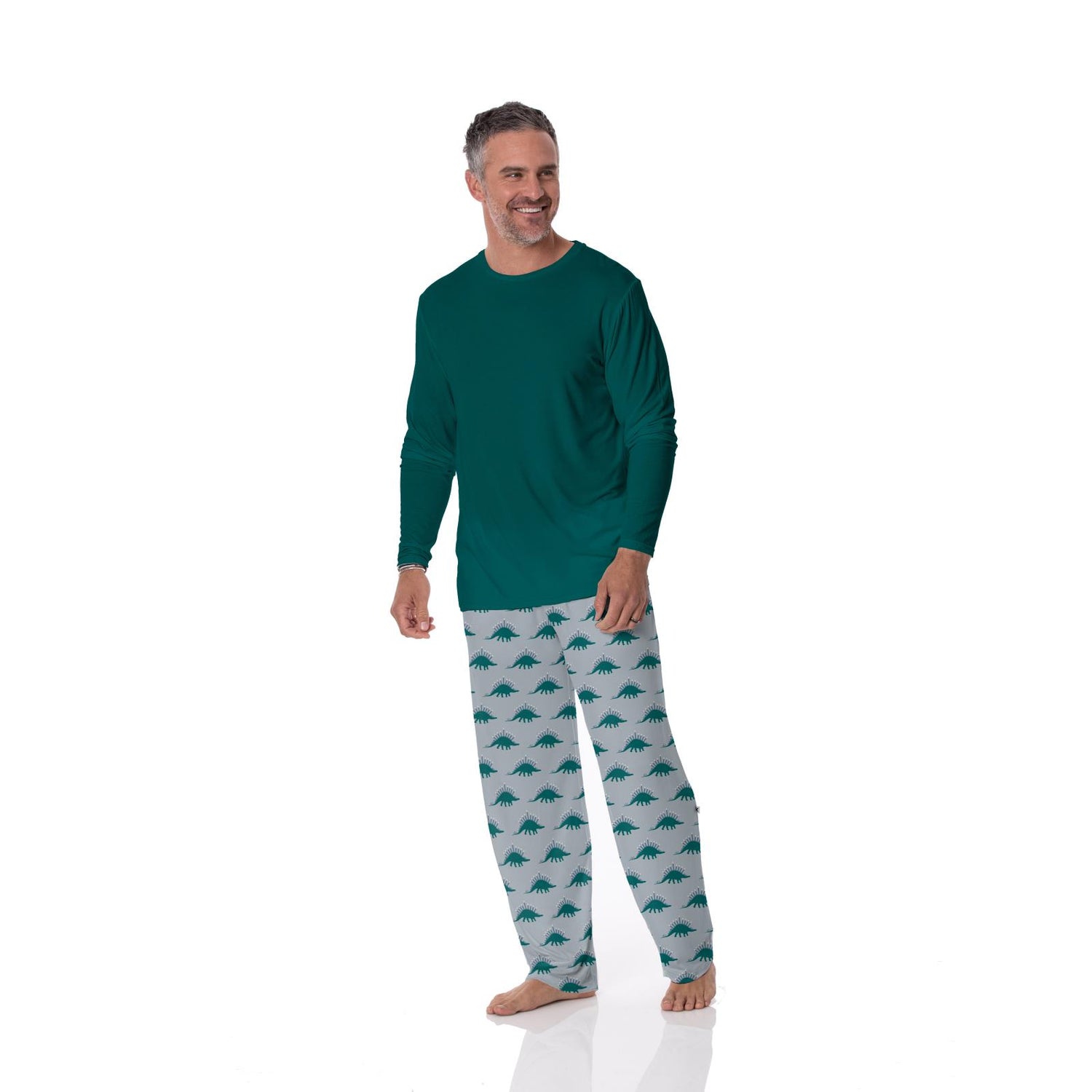 Men's Print Long Sleeve Pajama Set in Pearl Blue Menorahsaurus