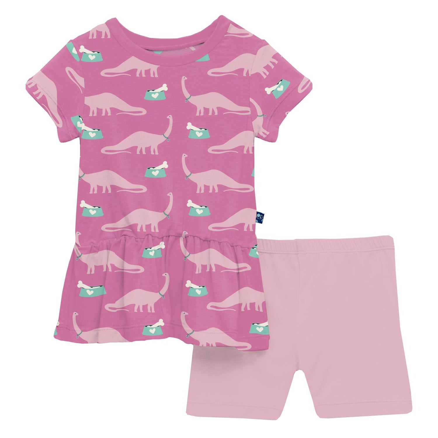 Print Short Sleeve Playtime Outfit Set in Tulip Pet Dino