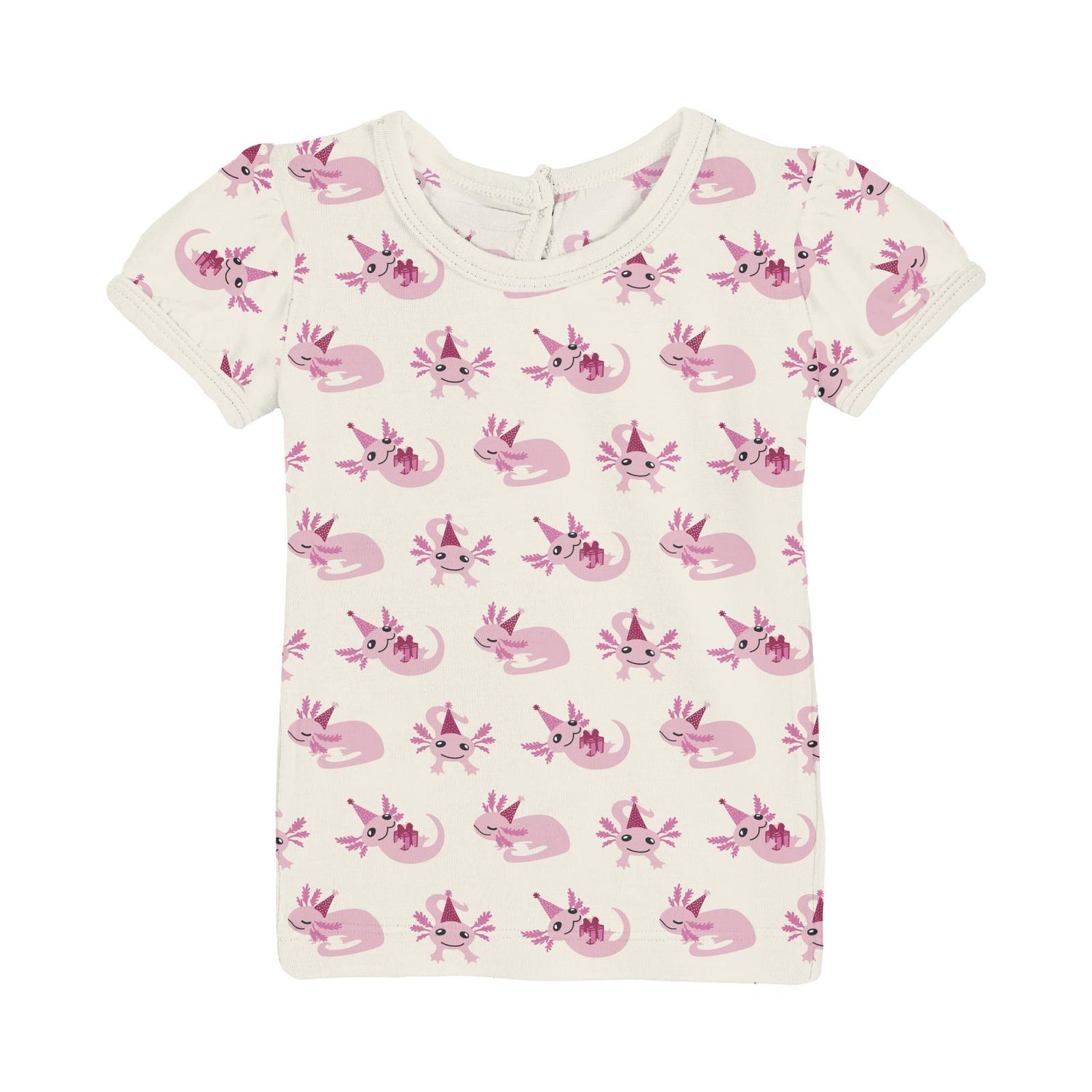 Print Short Sleeve Tailored Fit Puff Tee in Natural Axolotl Party