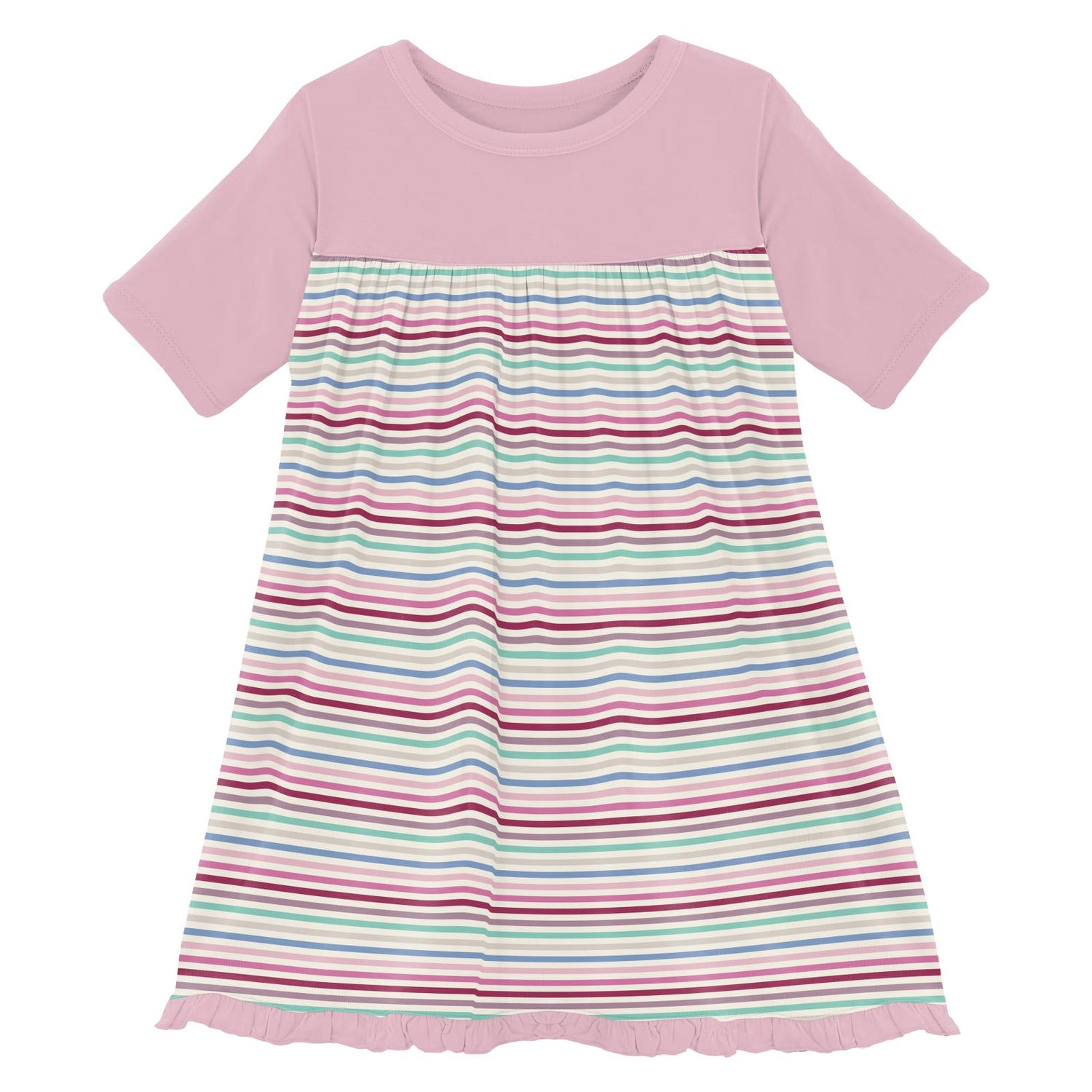Print Classic Short Sleeve Swing Dress in Make Believe Stripe