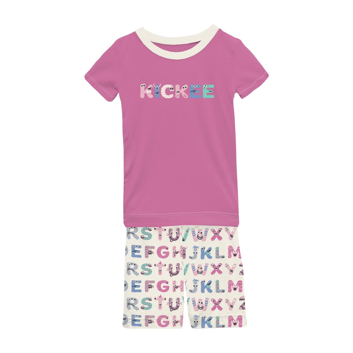 Short Sleeve Graphic Tee Pajama Set with Shorts in Natural ABC Monsters