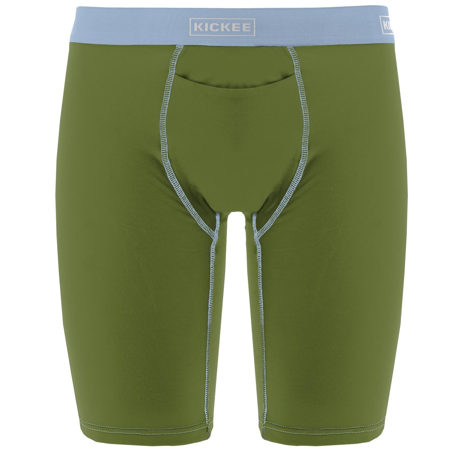 Men's Solid Long Boxer Brief with Top Fly in Moss with Pond