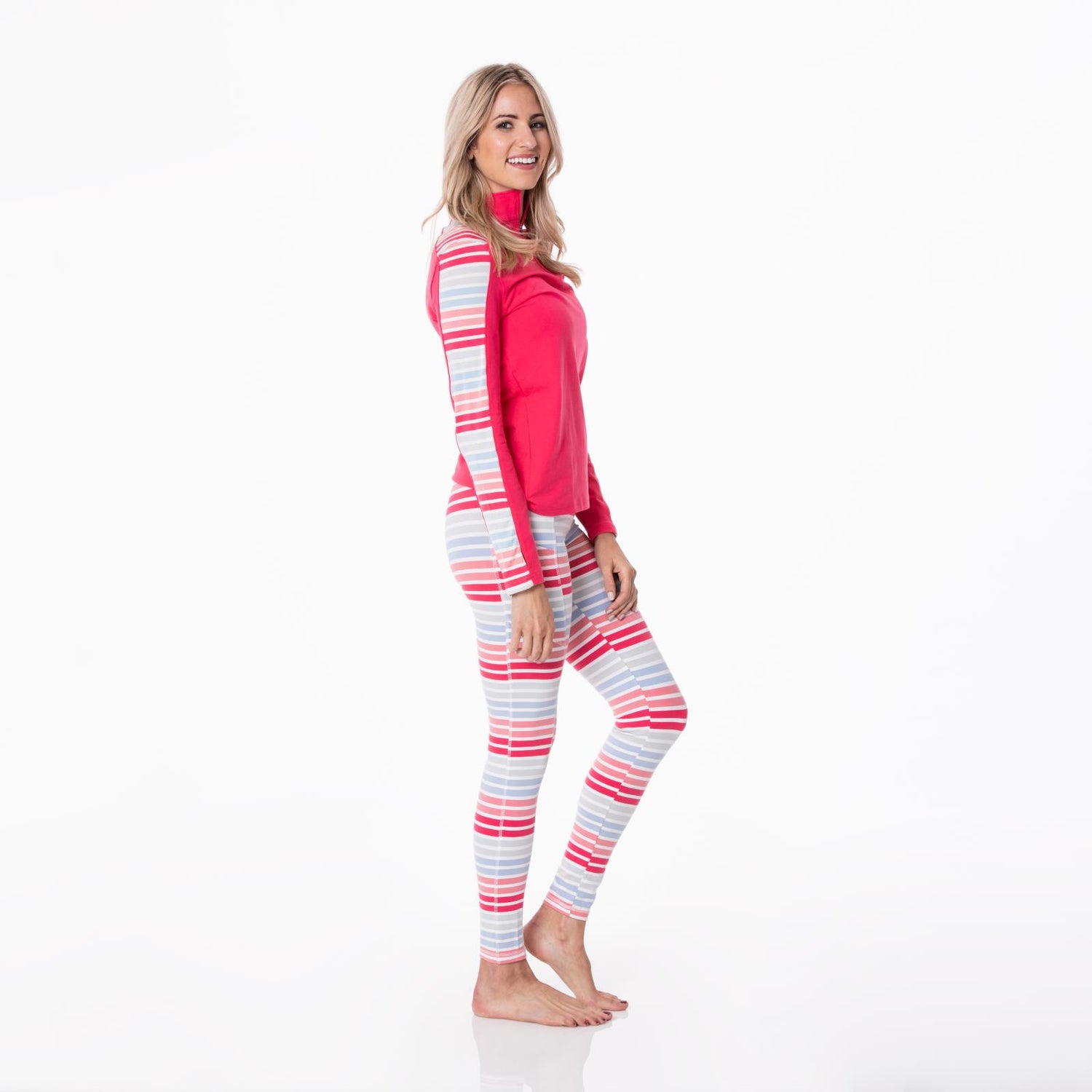 Women's Print Long Sleeve Luxe Sport Tee with Thumbhole in Taffy/Cotton Candy Stripe