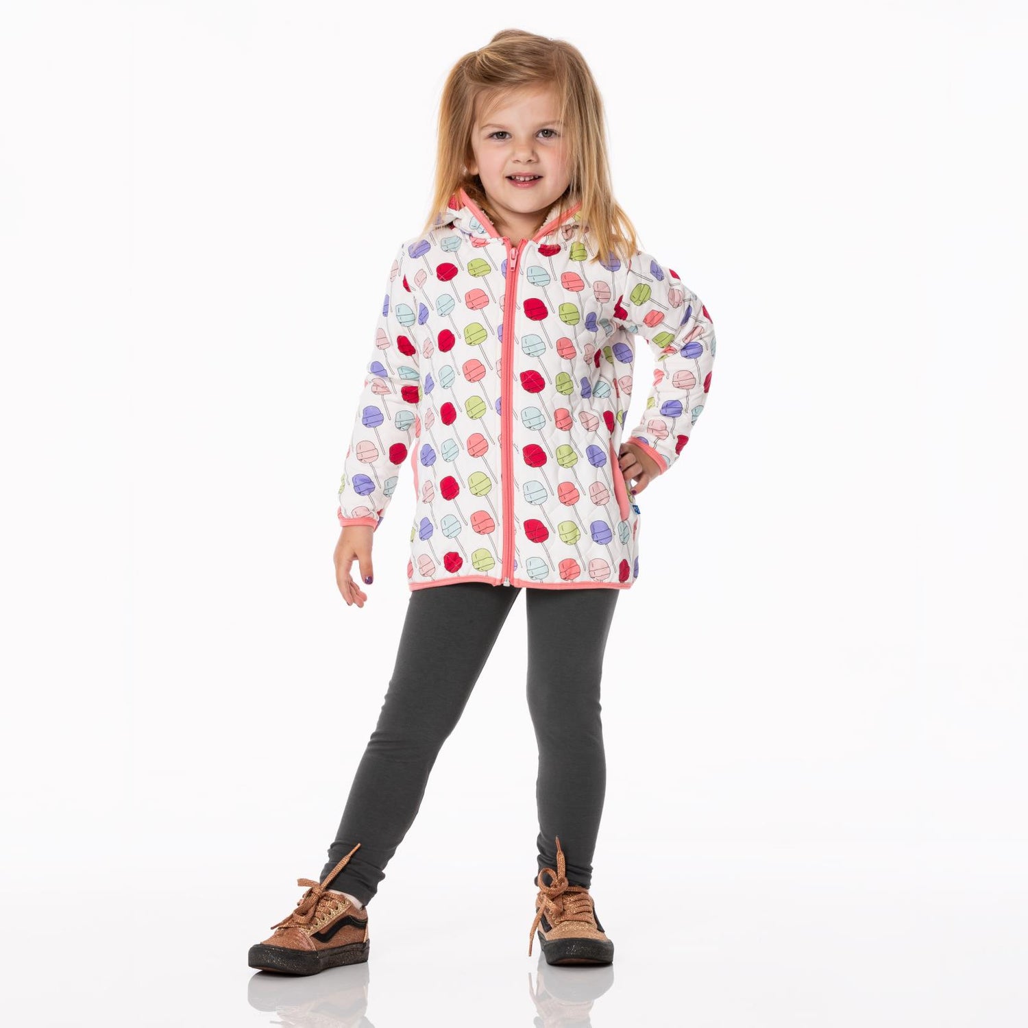 Print Quilted Jacket with Sherpa-Lined Hood in Lula's Lollipops/Strawberry Boots