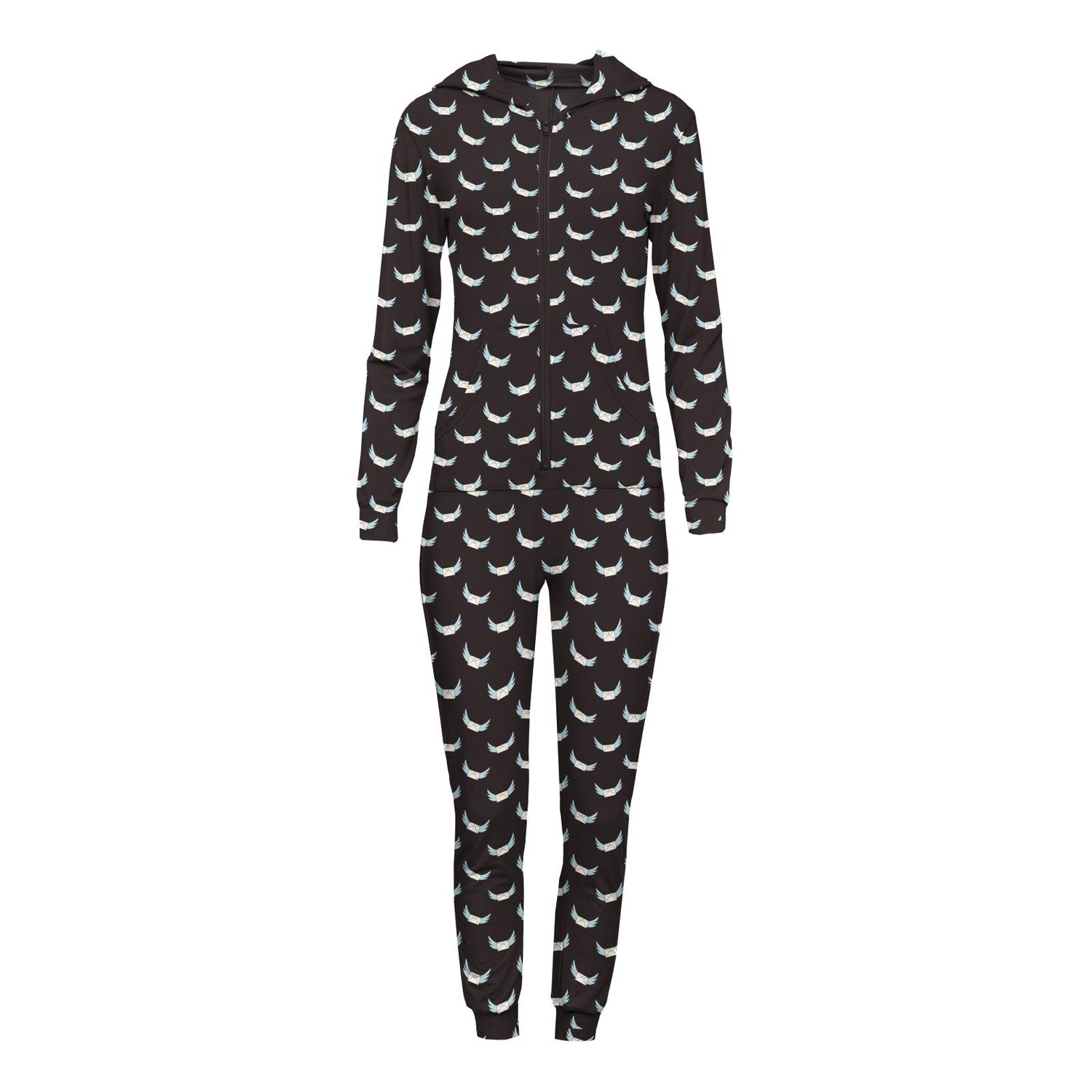 Women's Print Long Sleeve Jumpsuit with Hood in Midnight Email