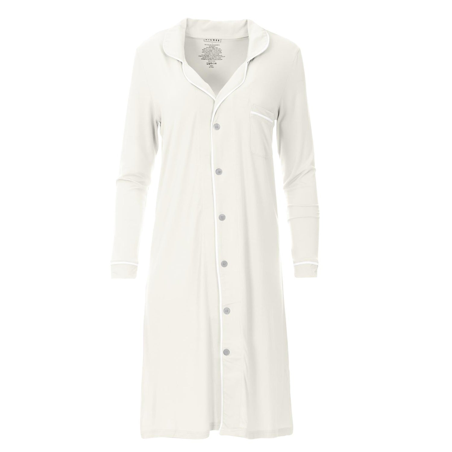 Women's Long Sleeve Button Down Nightshirt in Natural