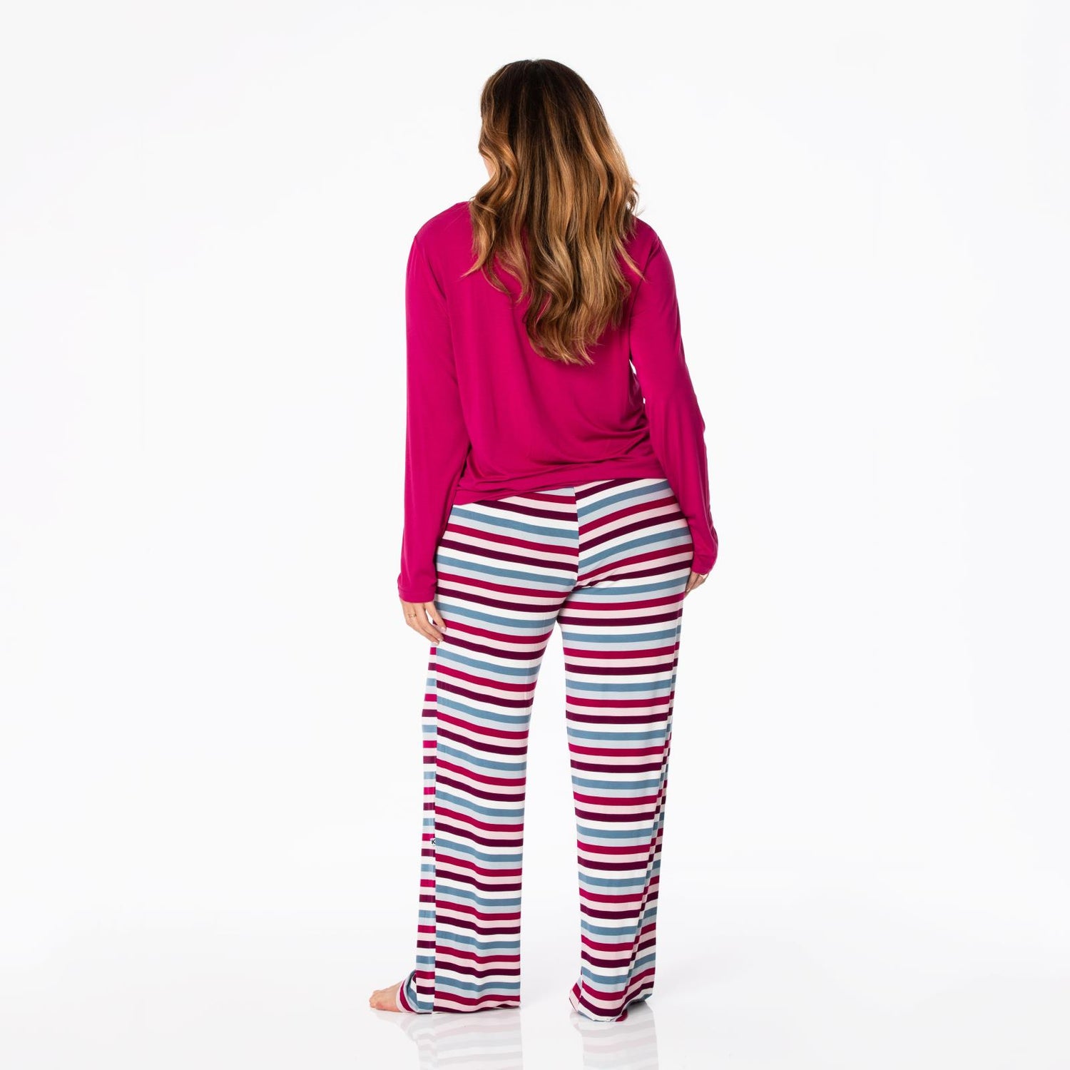 Women's Print Long Sleeve Loosey Goosey Tee & Pajama Pants Set in Jingle Bell Stripe