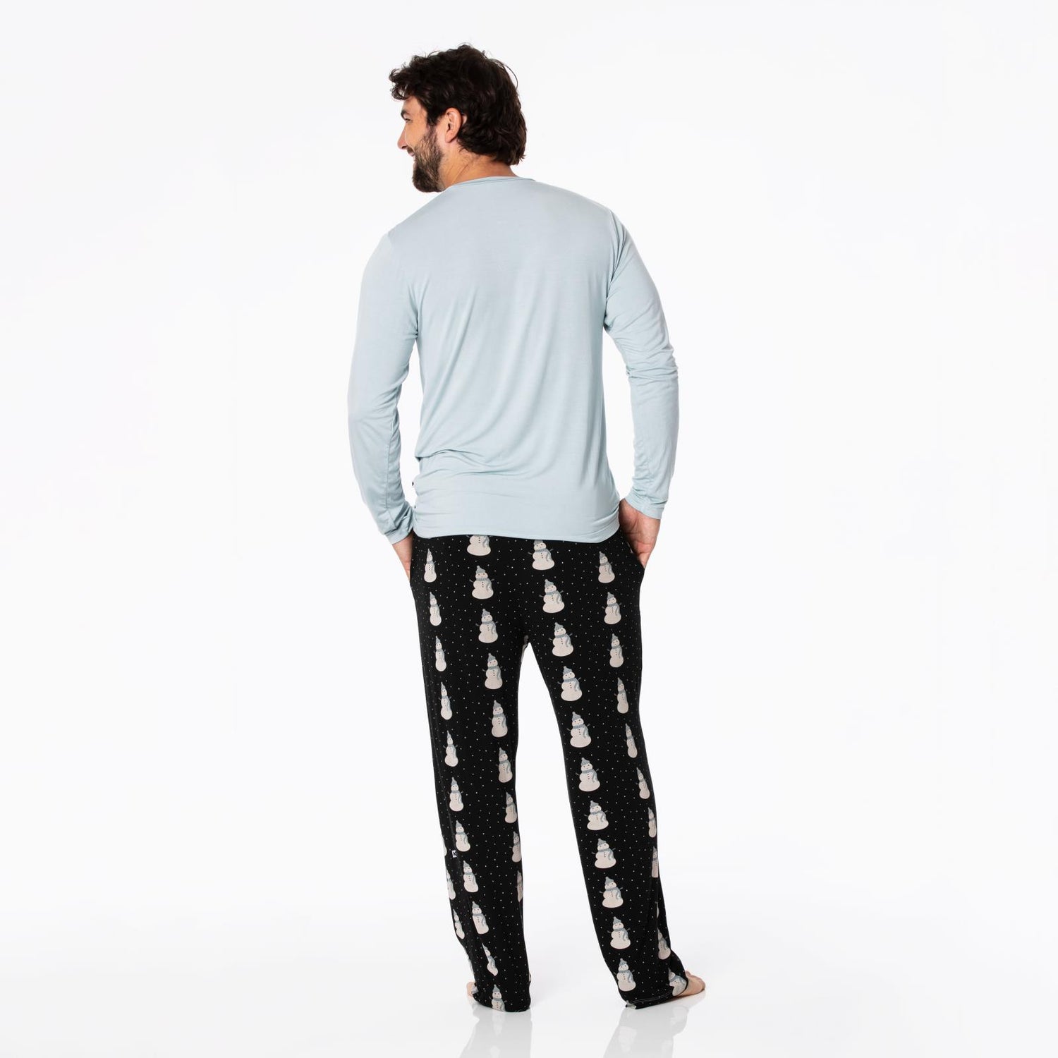 Men's Print Long Sleeve Pajama Set in Midnight Snowman